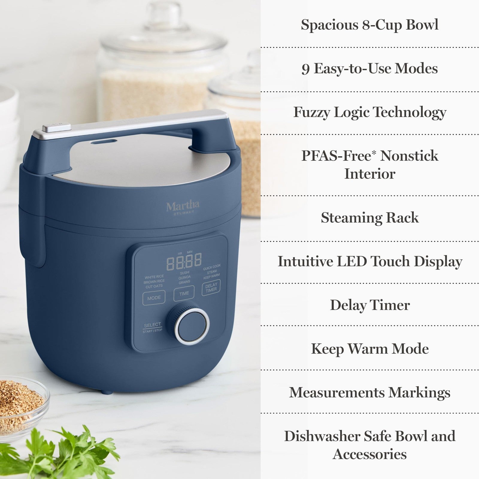 4-Cup Rice Cooker with Non-Stick Pot, Keep Warm, Steam Basket, Quick Cook, Indig9