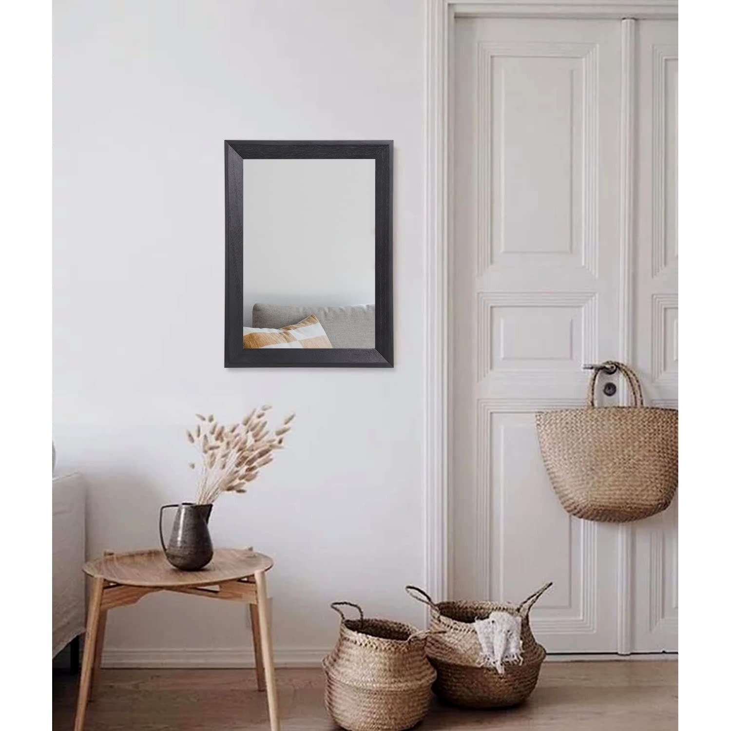 Black Wood Framed Rectangle Wall Mirror - Decorative Hanging Mirror for Bedroom,4