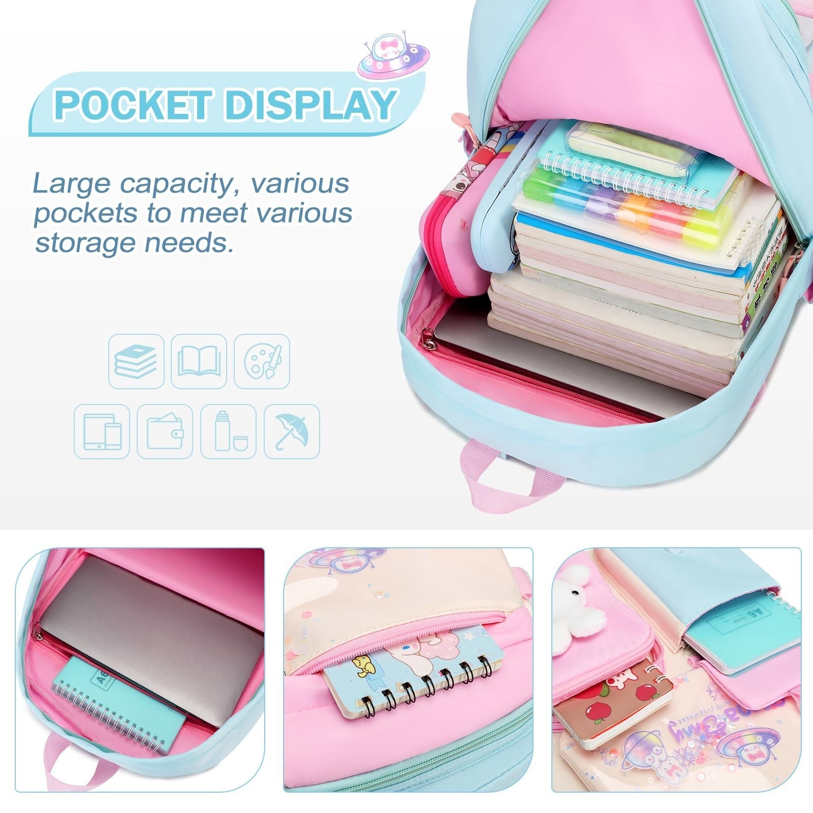 Kawaii Bunny Girls Backpack Set 4PCS   Tote, Lunch Box, Pencil Case   School Bag4