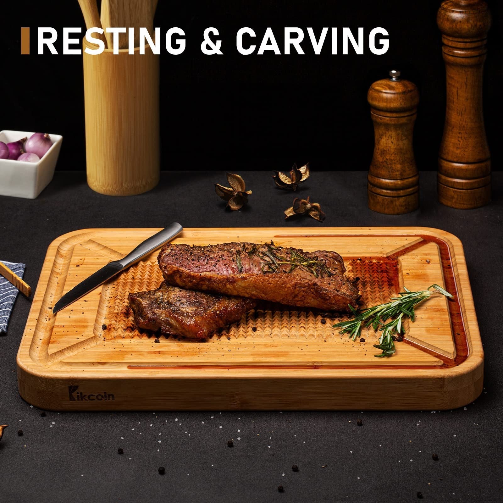 Heavy Duty Bamboo Carving Board for Thanksgiving - Meat Cutting Board with Juice1