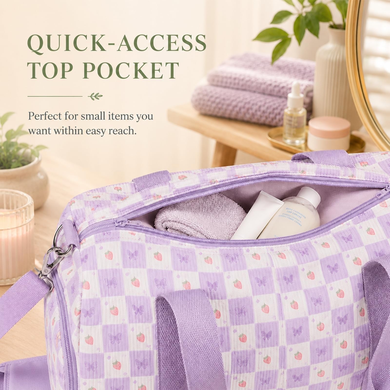 Cute Girls Duffle Bag - Waterproof Gym Bag with Shoe Compartment & Wet Pocket, T3