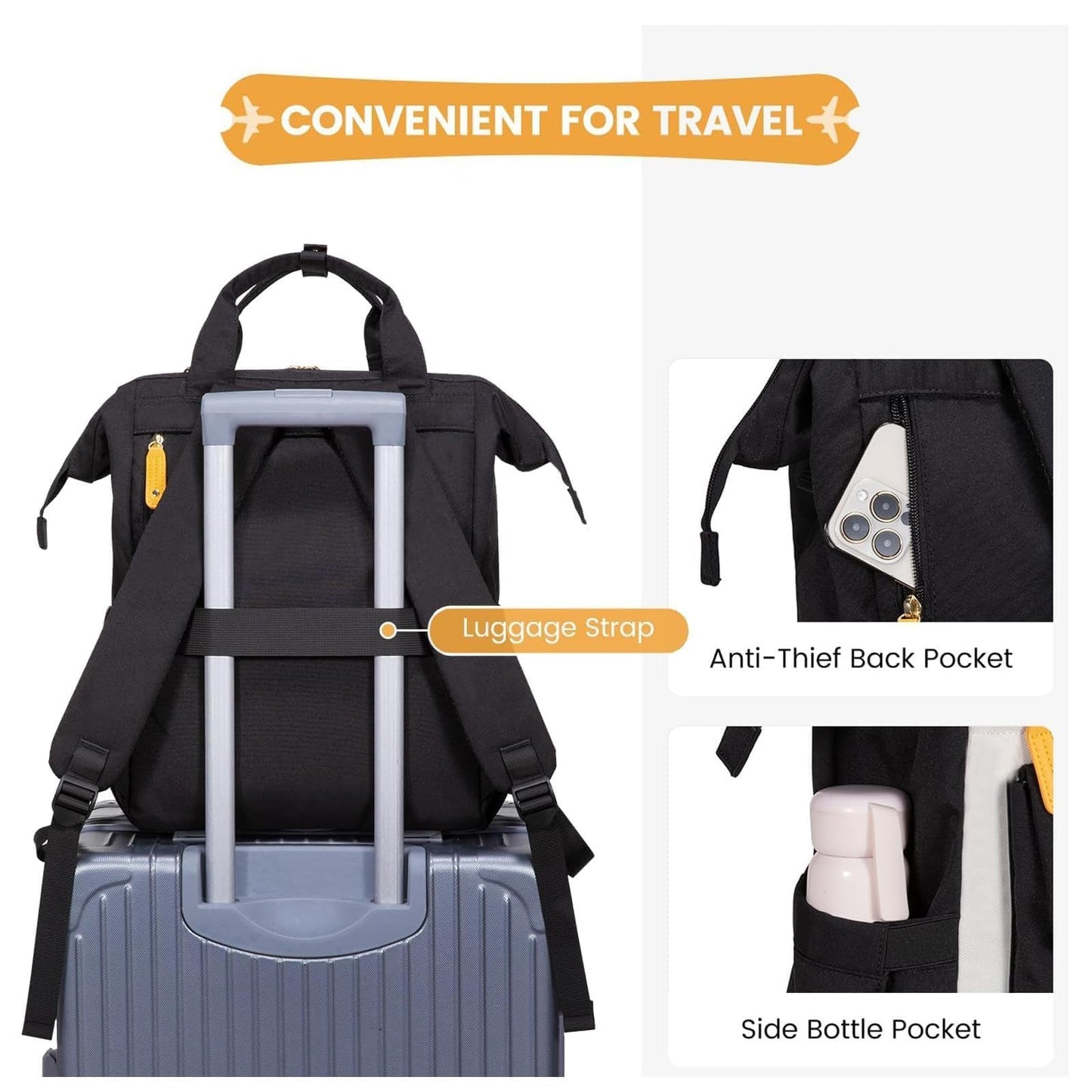 Stylish 17.3" Laptop Backpack for Women, Water Resistant Work Travel Bag, Y Beig3
