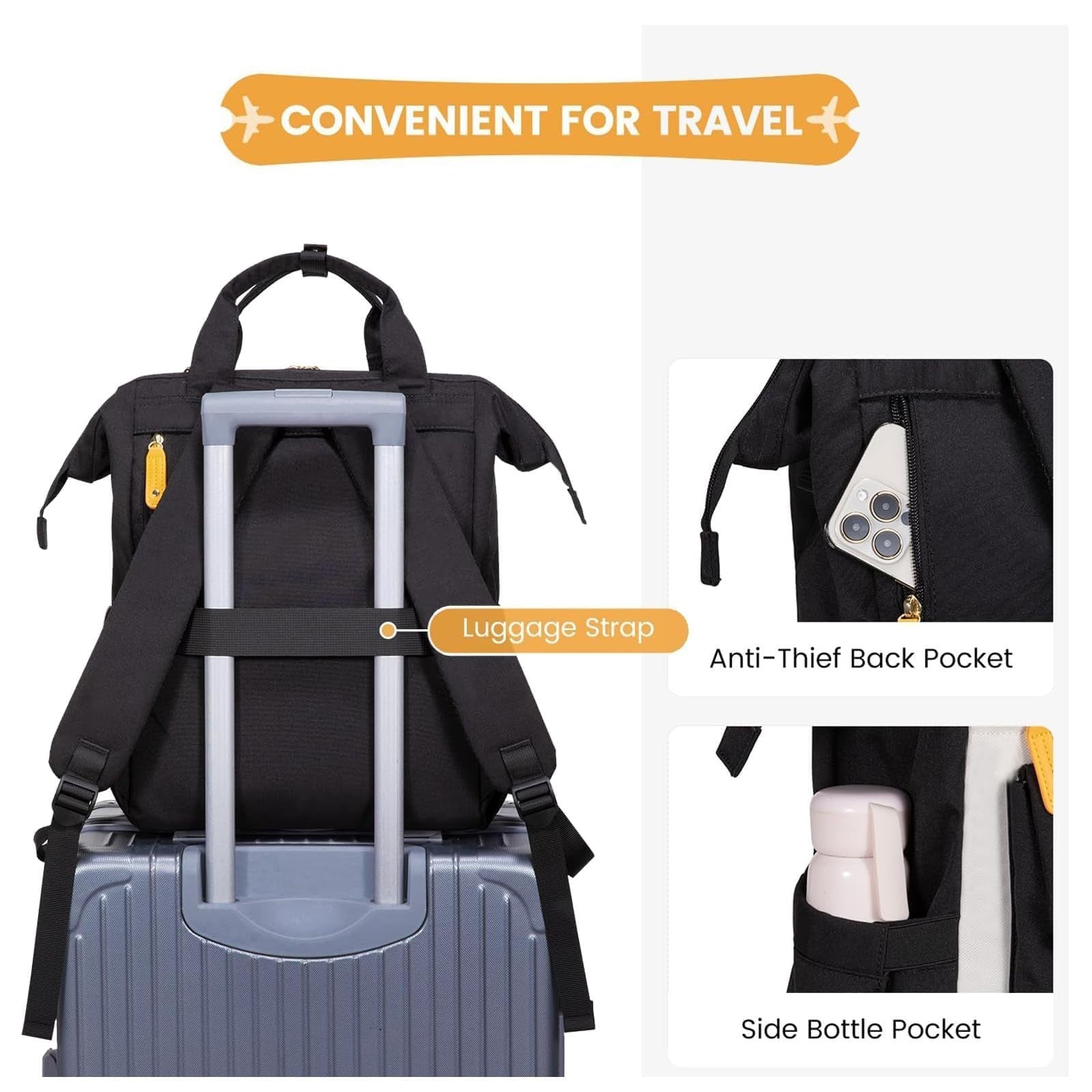 Stylish 17.3" Laptop Backpack for Women, Water Resistant Work Travel Bag, Y Beig3
