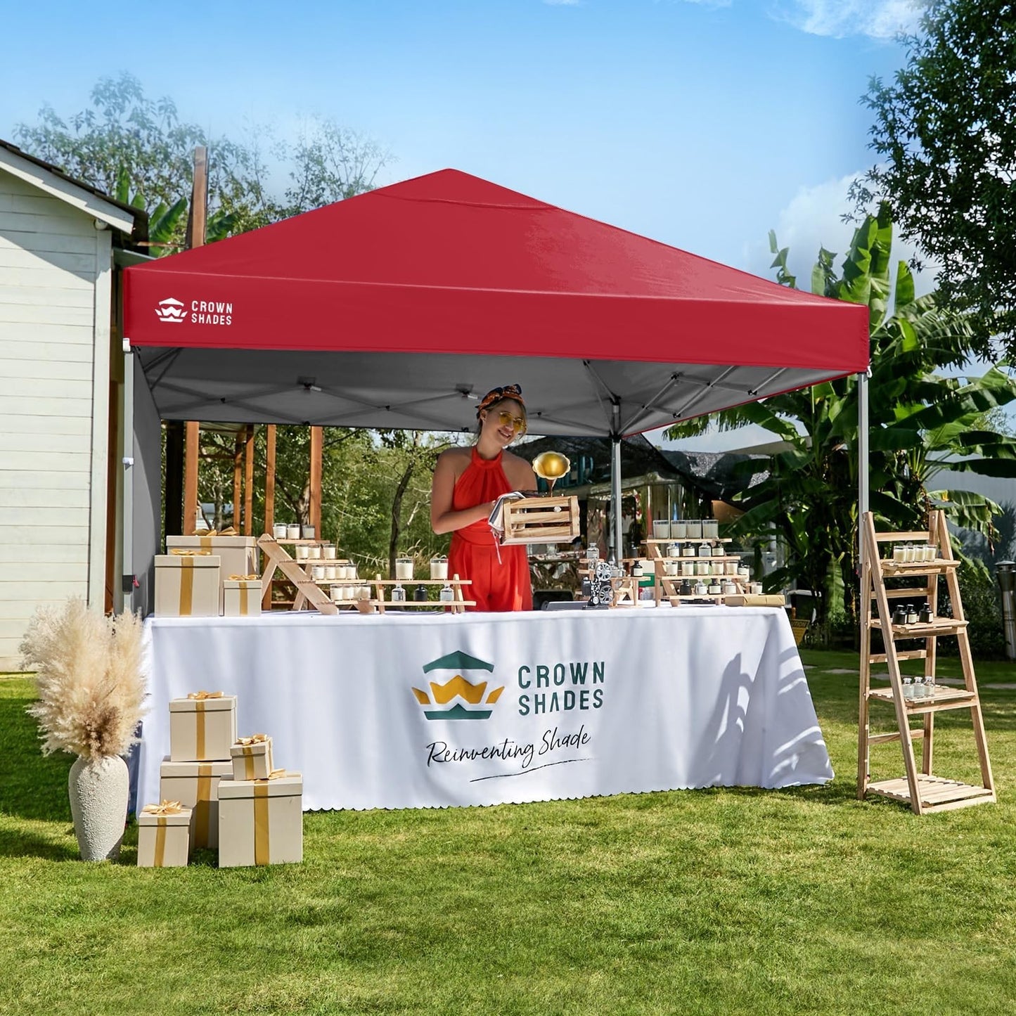 8x8 Pop Up Canopy Tent with Side Wall, Easy Setup Outdoor Gazebo, Sun Shade for2