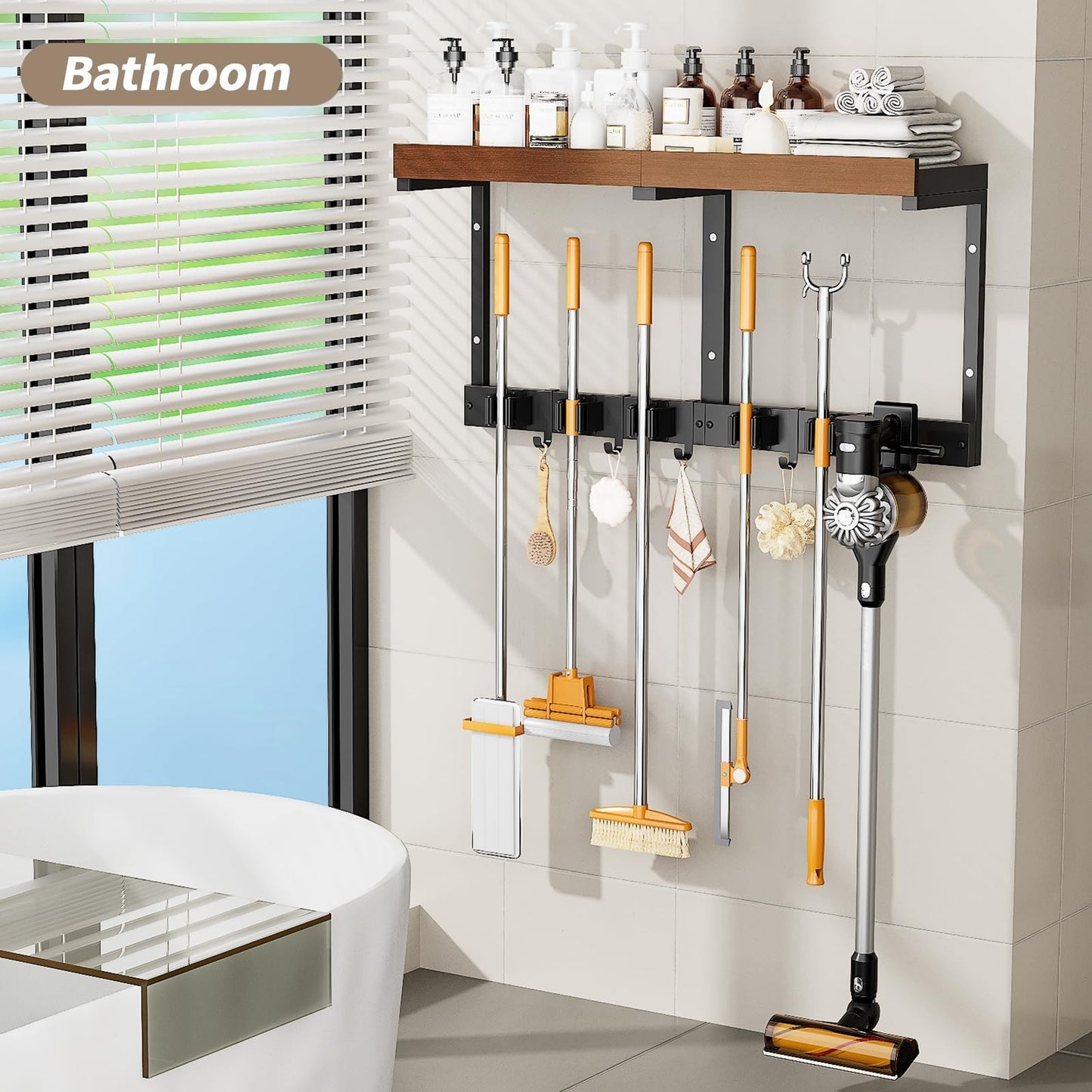Wall-Mounted Broom and Mop Organizer, Space-Saving Holder for Cleaning Tools2