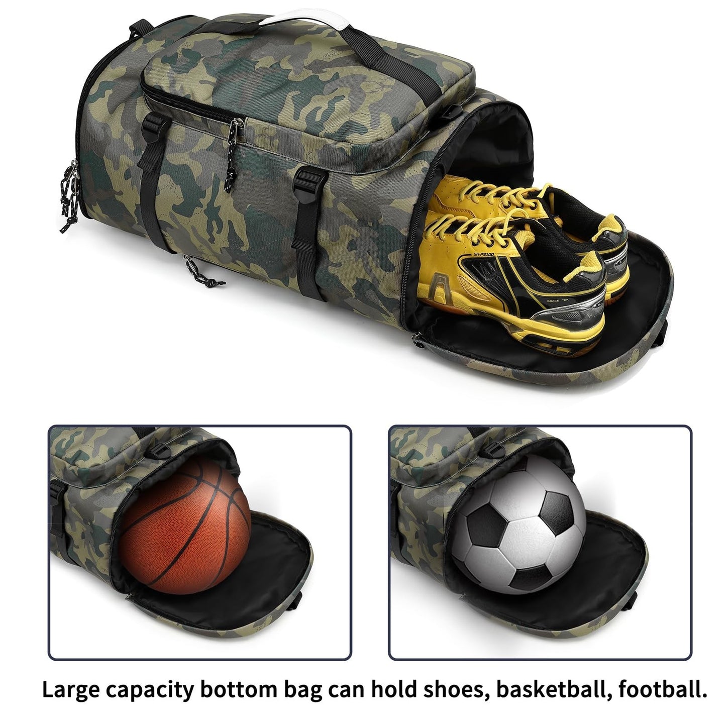 Waterproof Gym Duffel Backpack with Shoe Compartment, 4 Carry Methods, Sports &3