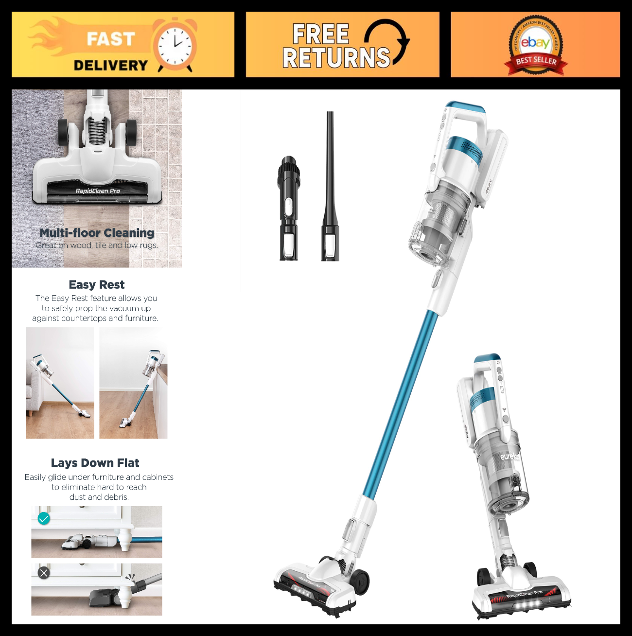 Lightweight Cordless Vacuum Cleaner - High Efficiency Digital Motor, LED Headlig0