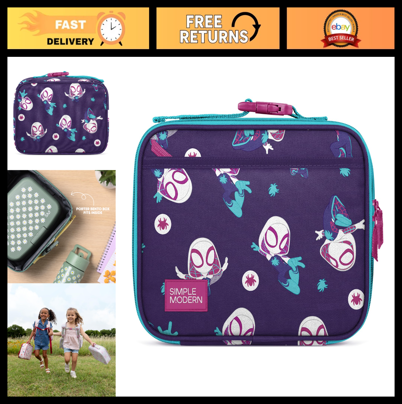 Insulated Kids Lunch Box & Bag Set for School | Fits Bento Containers, Cute Desi0