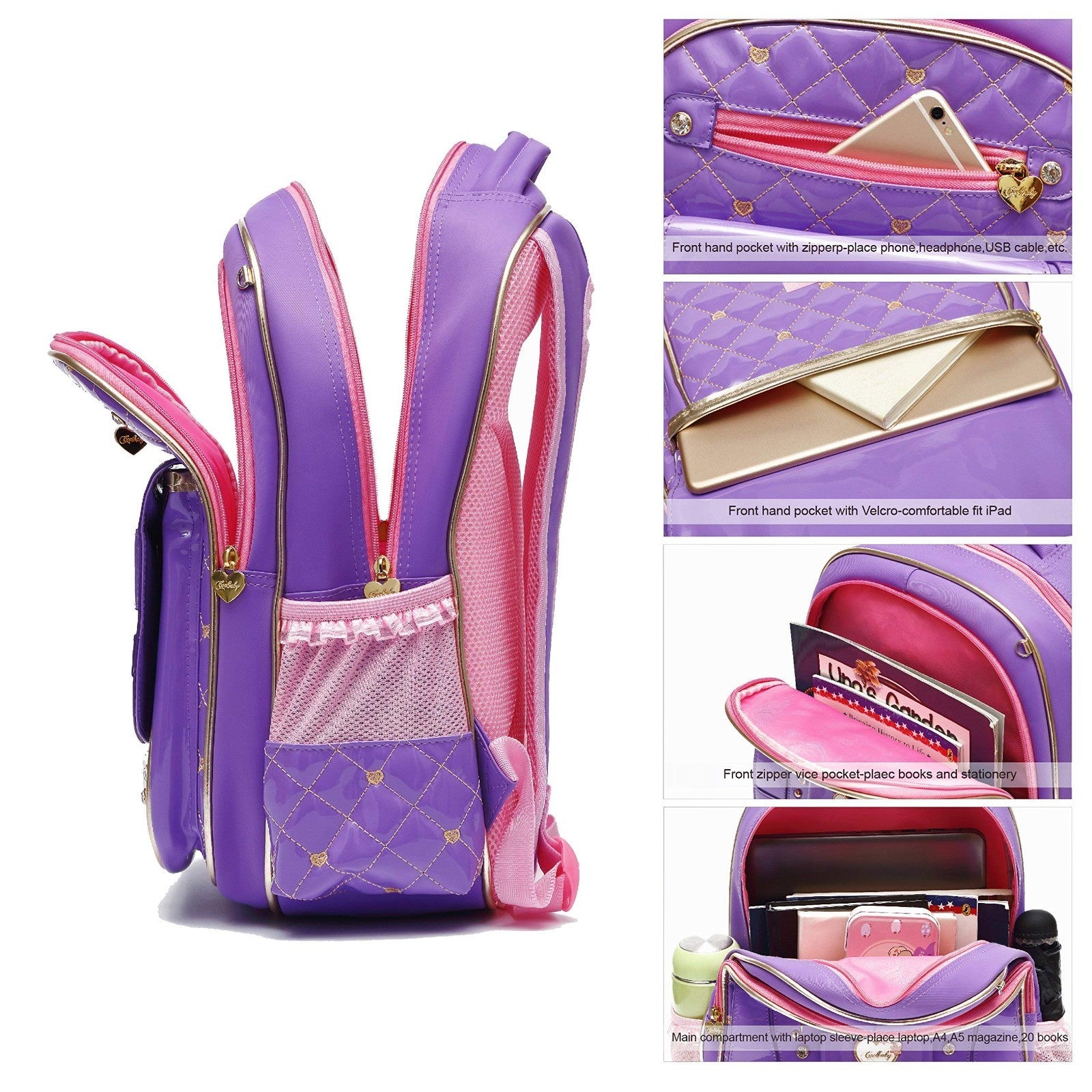 Waterproof Girls Backpack   Cute Toddler School Bag, Large Travel Daypack2