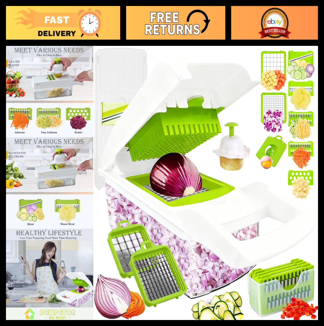 16 in 1 Mandoline Slicer & Spiralizer, Veggie Chopper with Container for Salads0