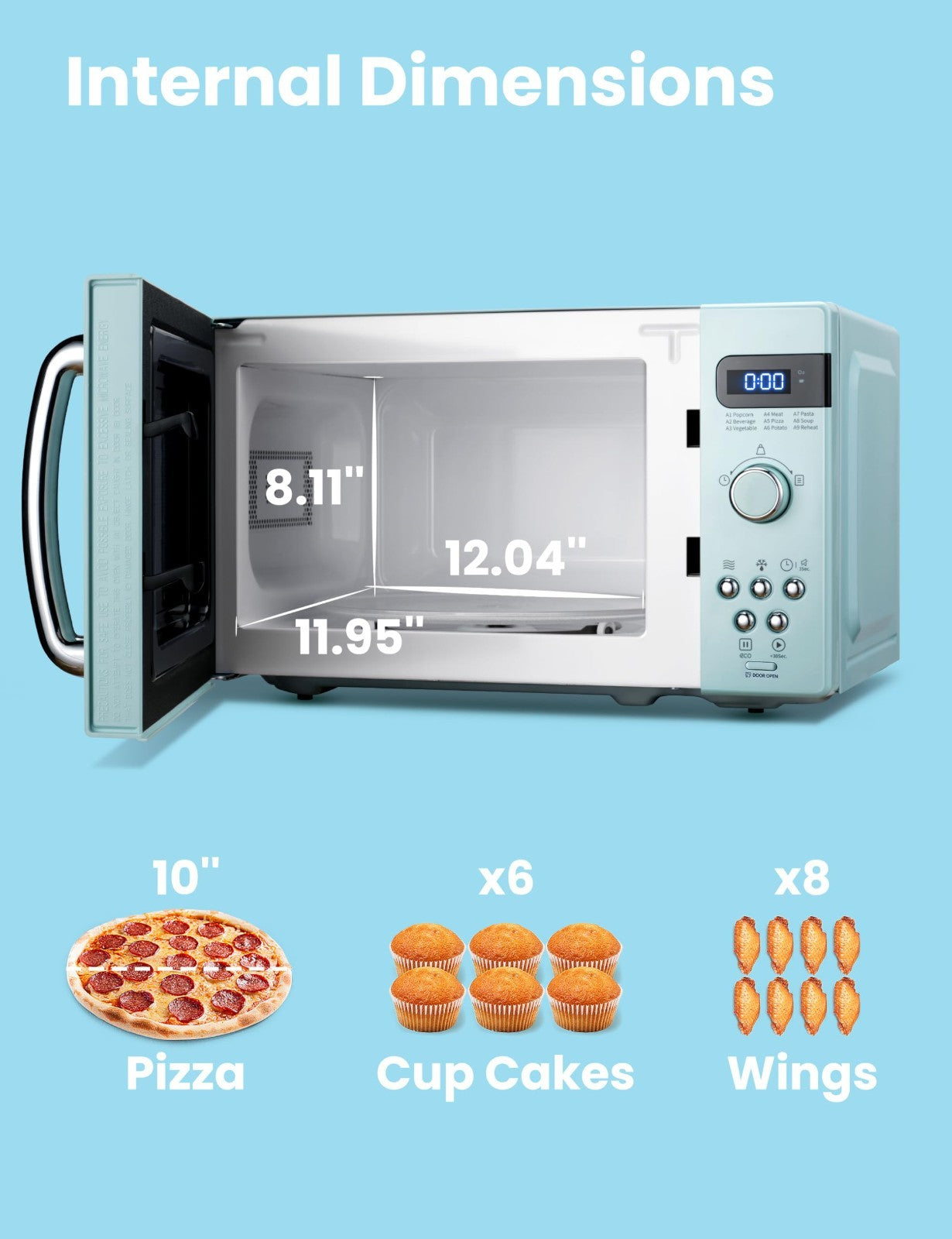 Retro Microwave Oven 0.7 Cu.Ft 700W Green   9 Preset Menus, Compact Kitchen Appl8