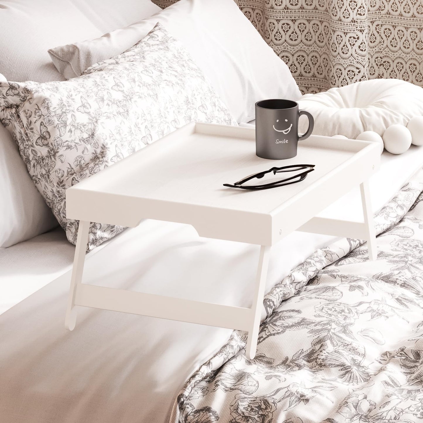 2 Pack Folding Bamboo Bed Tray Tables - Breakfast, Snack & Laptop Serving Trays2