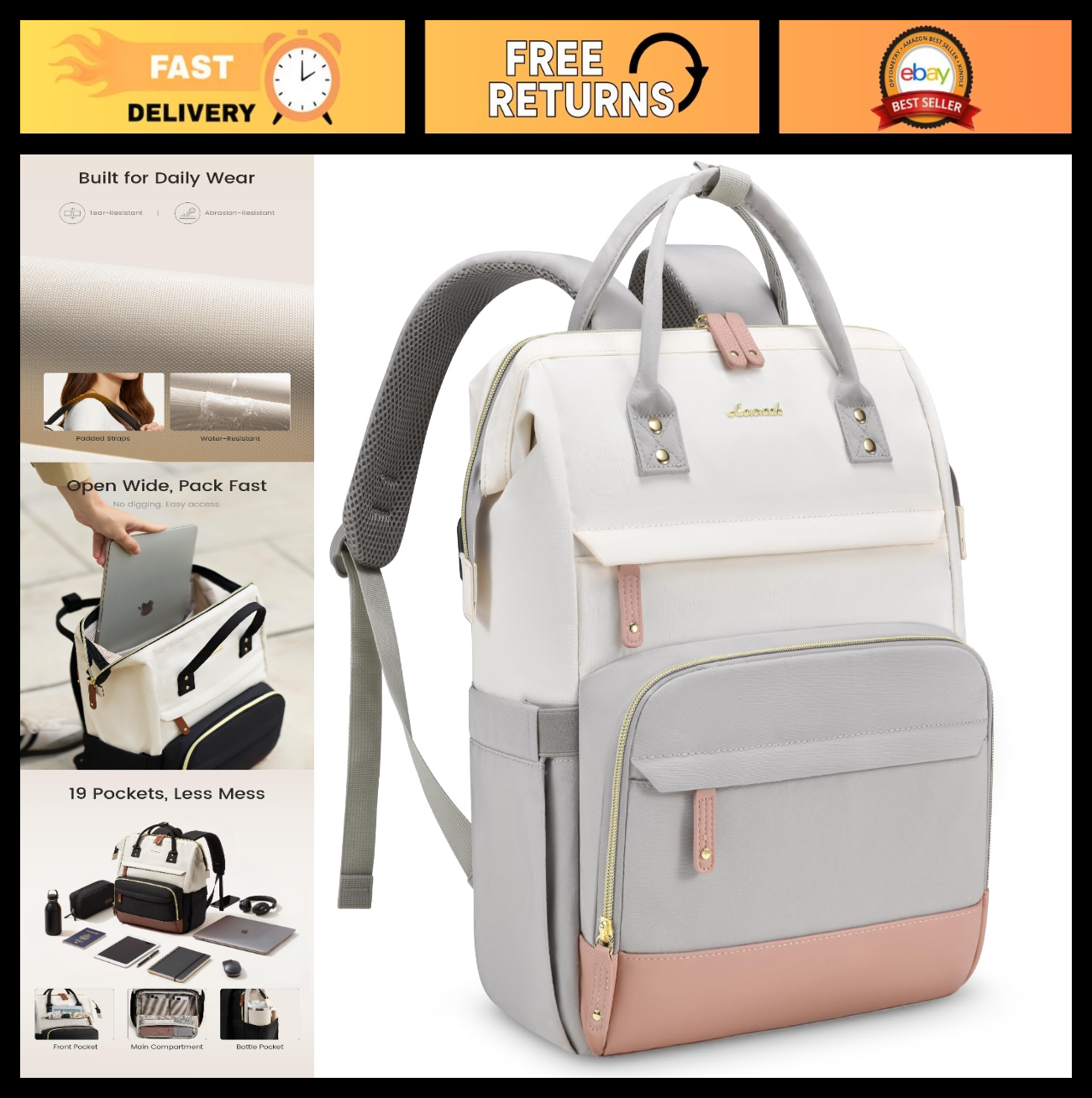 Stylish 15.6" Laptop Backpack for Women, Large Capacity, Waterproof College Bag,0