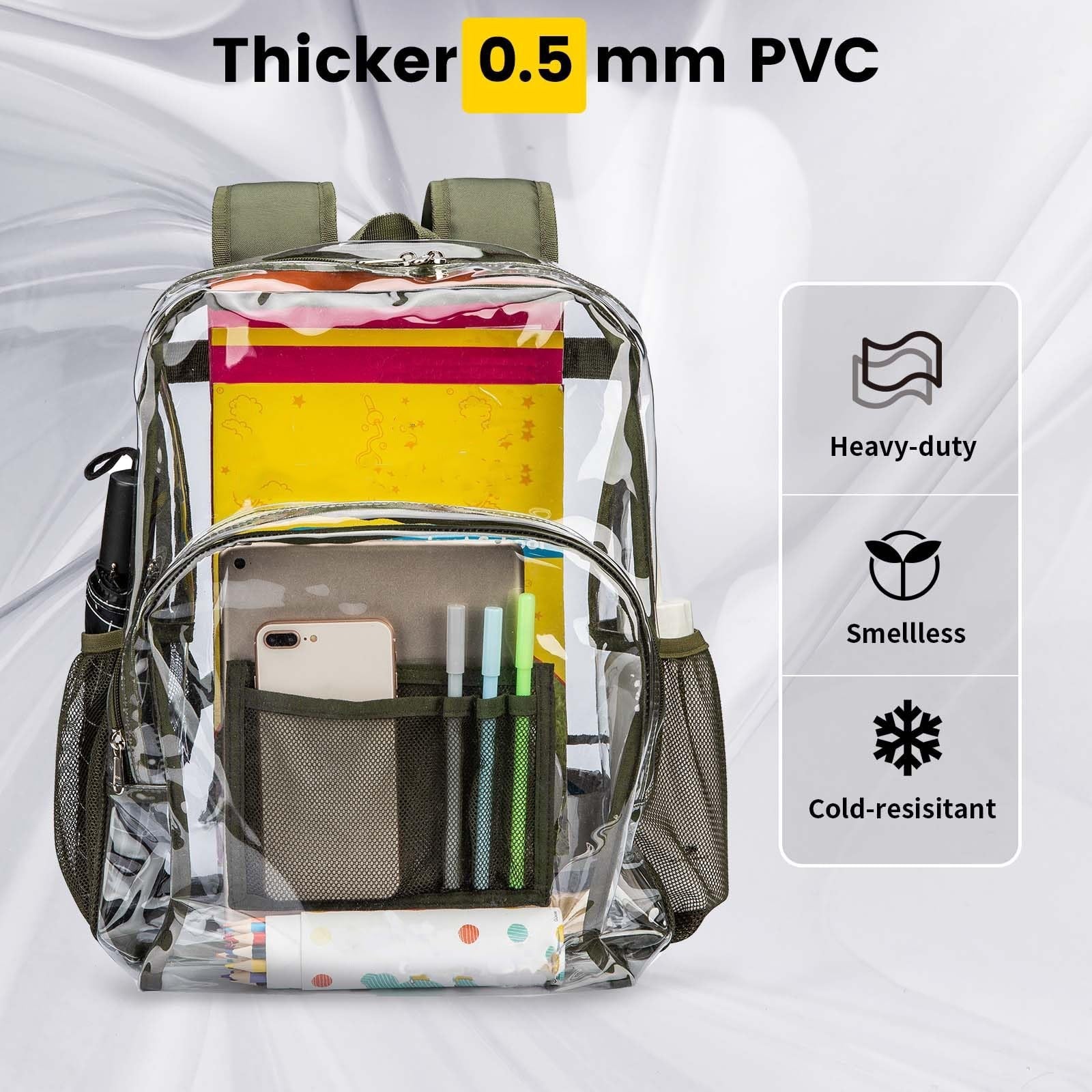 Heavy Duty Clear PVC Backpack - Transparent, Large Capacity, Reinforced Straps f3