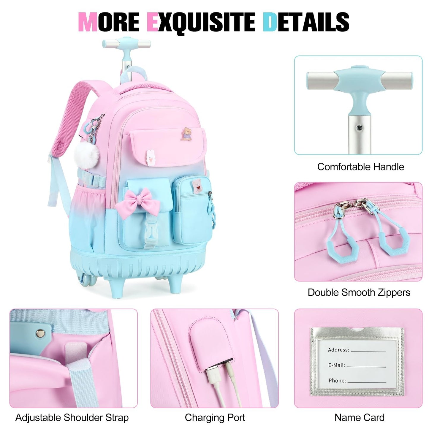 Rolling Backpack for Girls   Wheeled School Bag with Lunch Bag & Pencil Pouch, P5