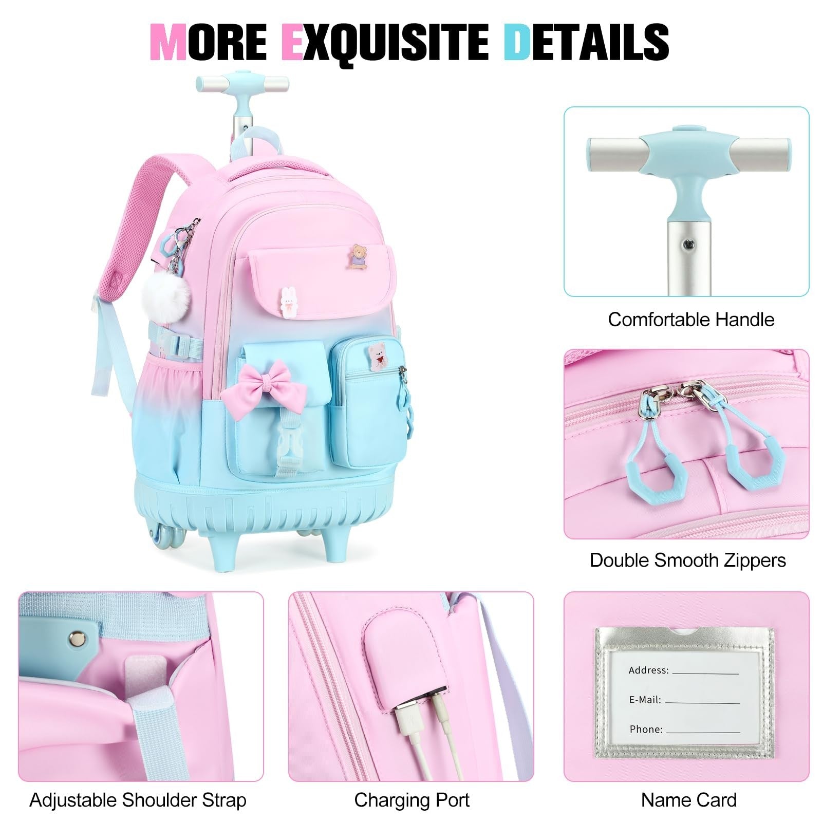 Rolling Backpack for Girls   Wheeled School Bag with Lunch Bag & Pencil Pouch, P5