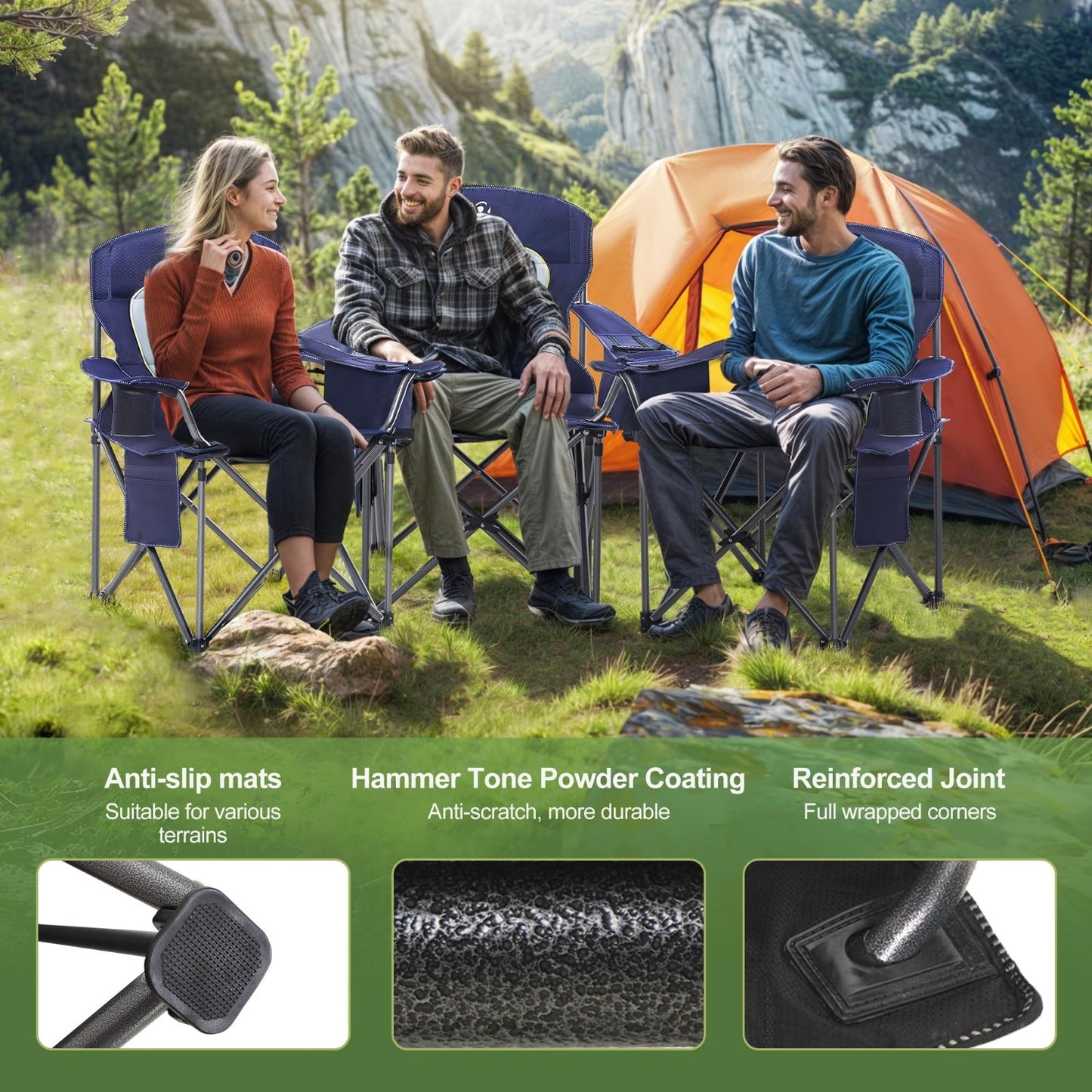 Oversized Portable Camping Chair - Heavy Duty Padded, 450LBS Support, 2 Pack, Bl6