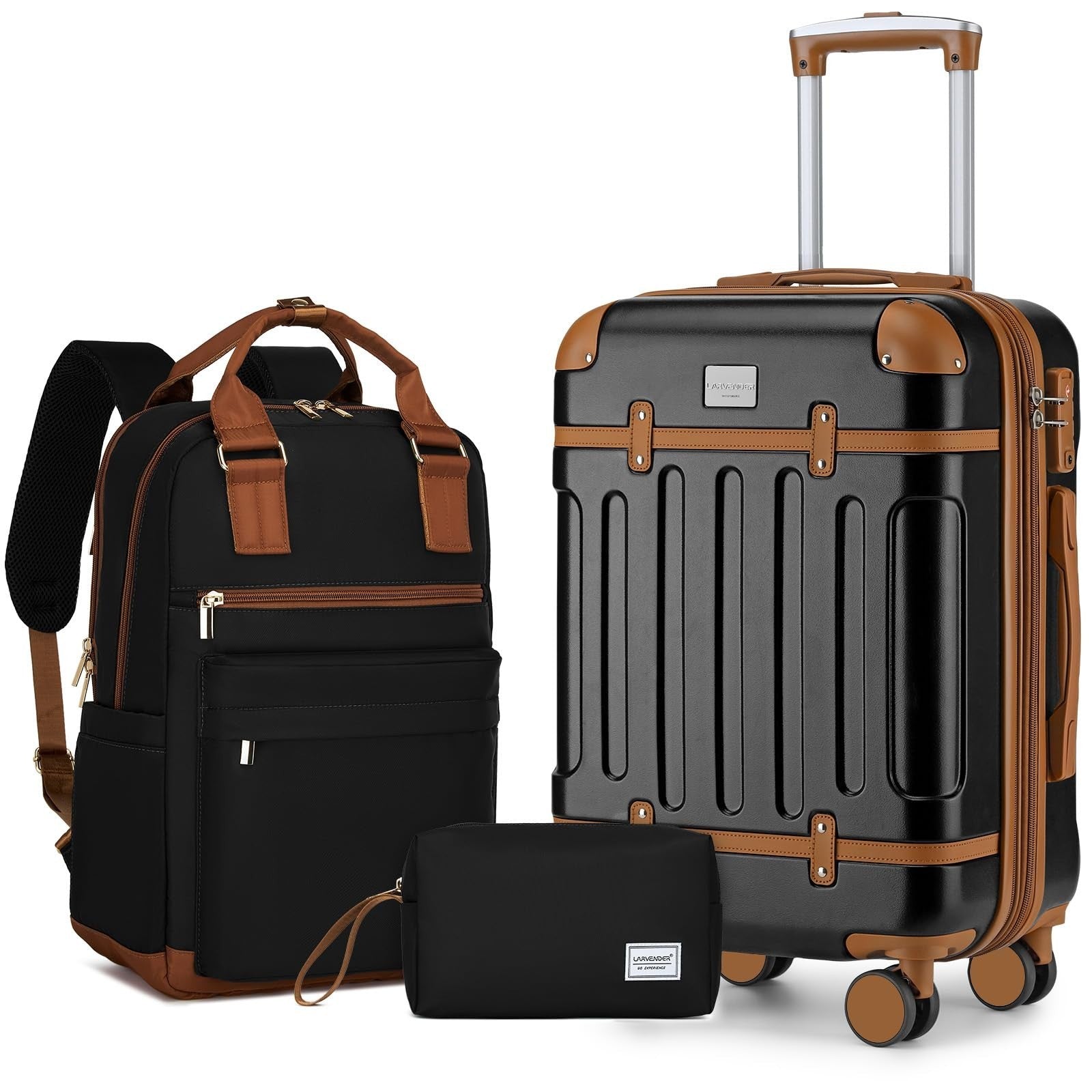 3-Piece Expandable Carry-On Luggage Set, Black - 22x14x9, TSA Lock, 360° Spinner1