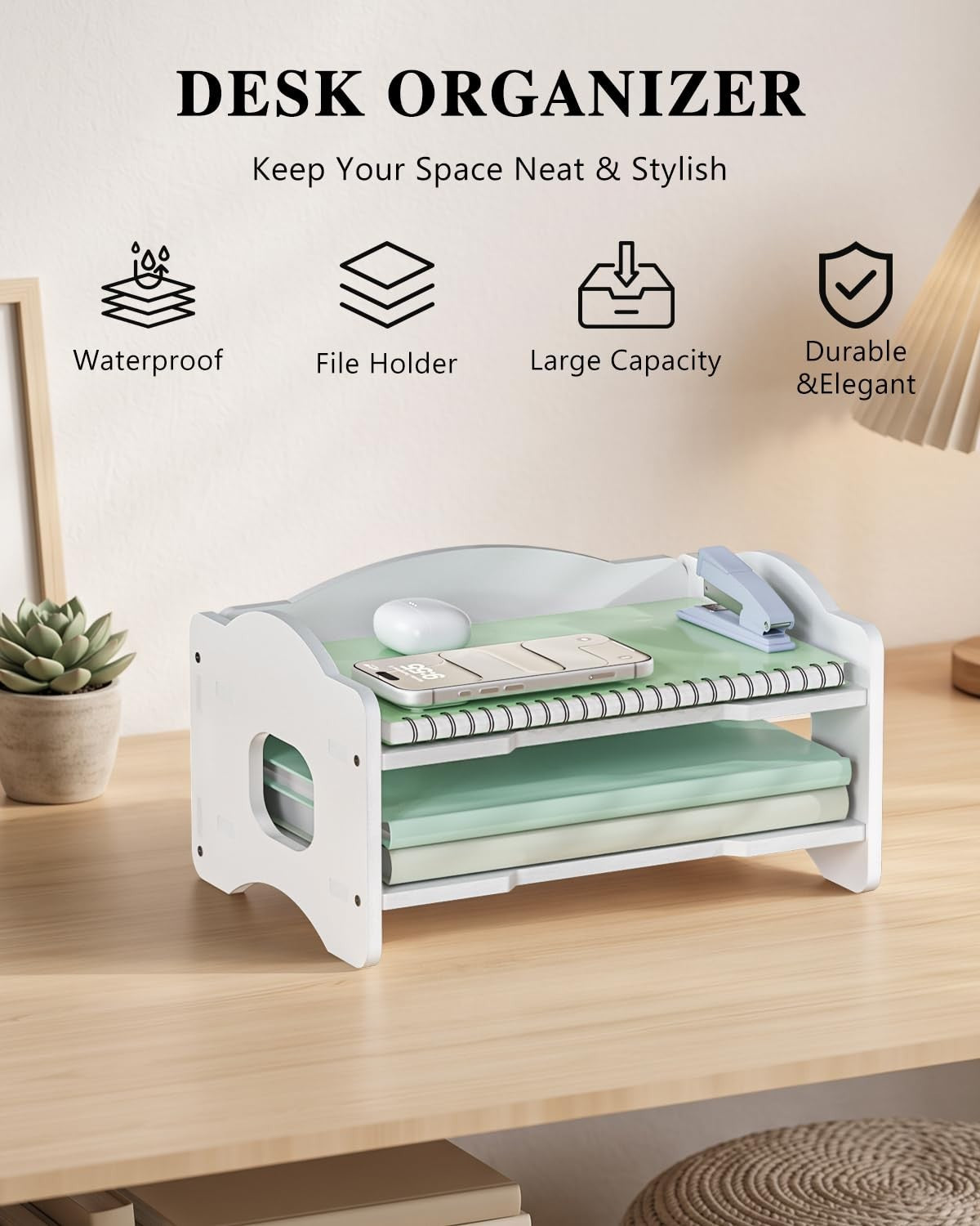 2 Tier Stackable Desk File Organizer with Handle   Paper Letter Tray for Office,4
