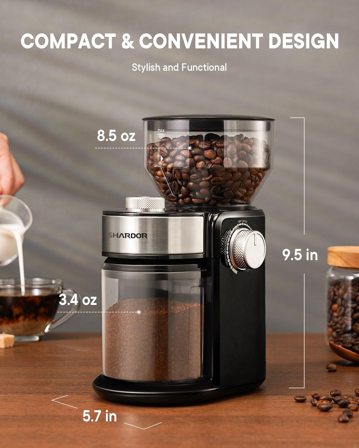 Electric Burr Coffee Grinder   Automatic Coffee Bean Mill, 16 Adjustable Setting2