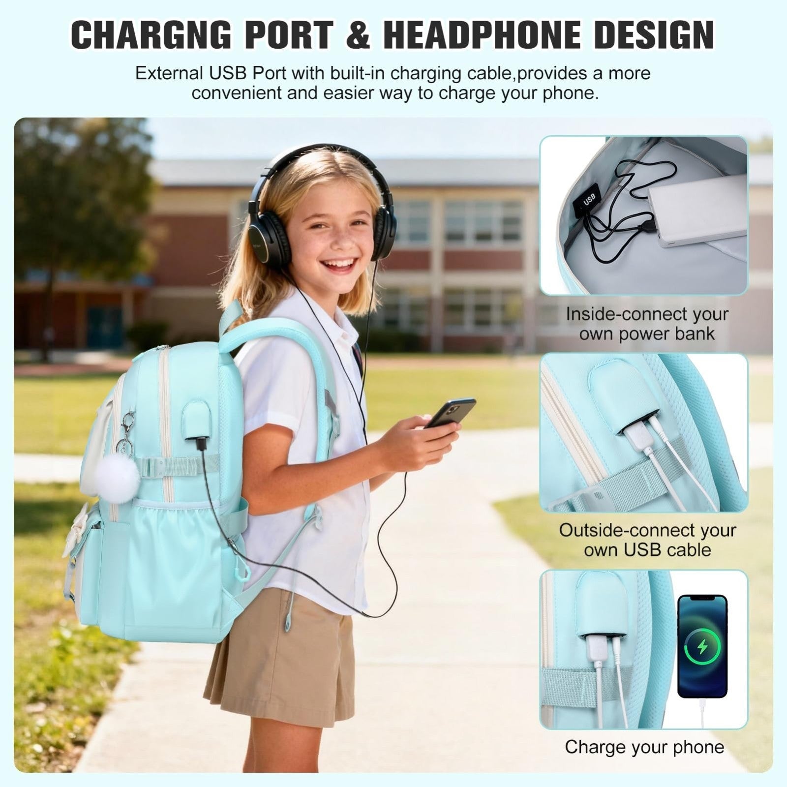 Cute Bow Backpack for Girls   School Bag Set with Lunch Bag & Pen Case3