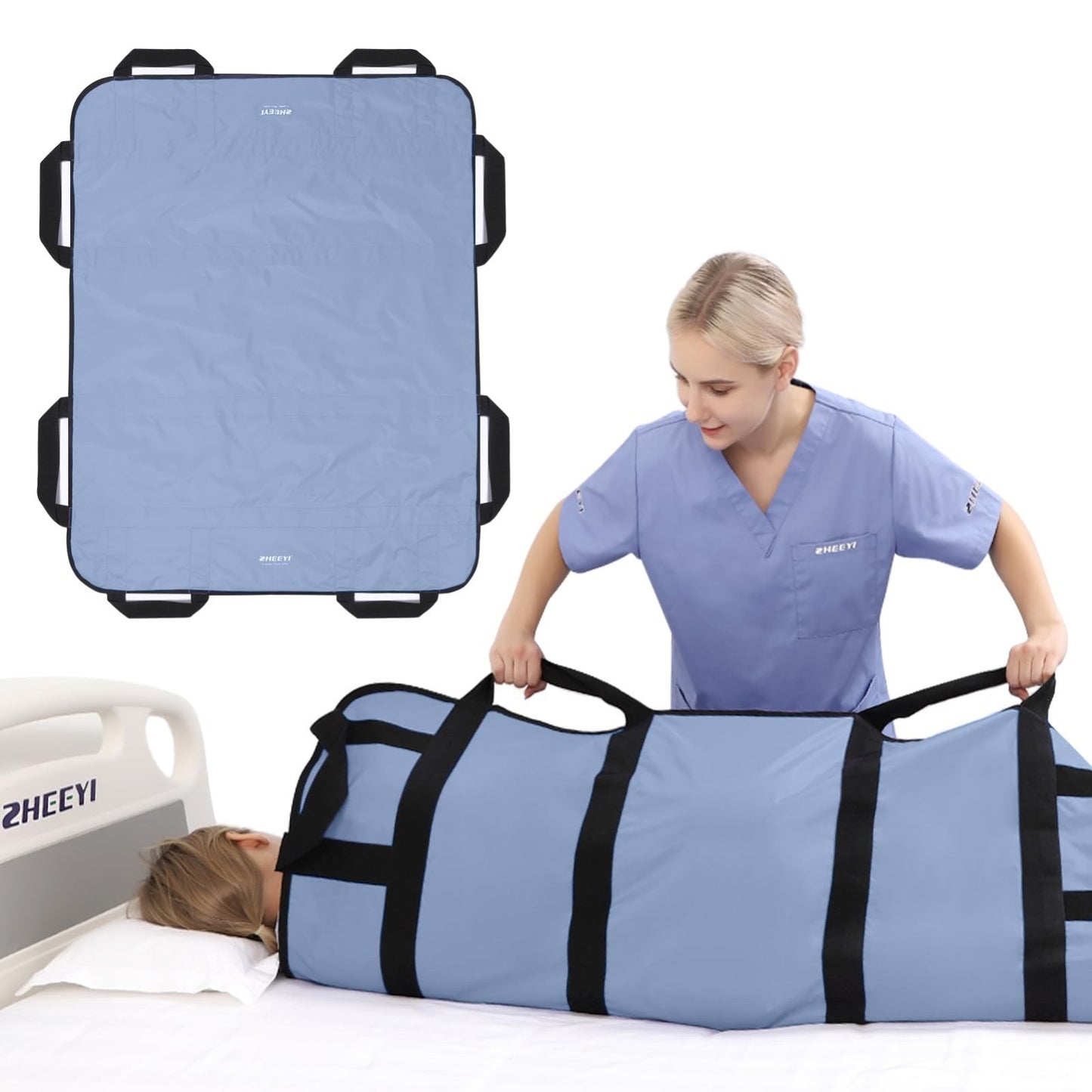 Multipurpose 48"x40" Bed Pad with Handles   Washable Transfer Sheet for Lifting1