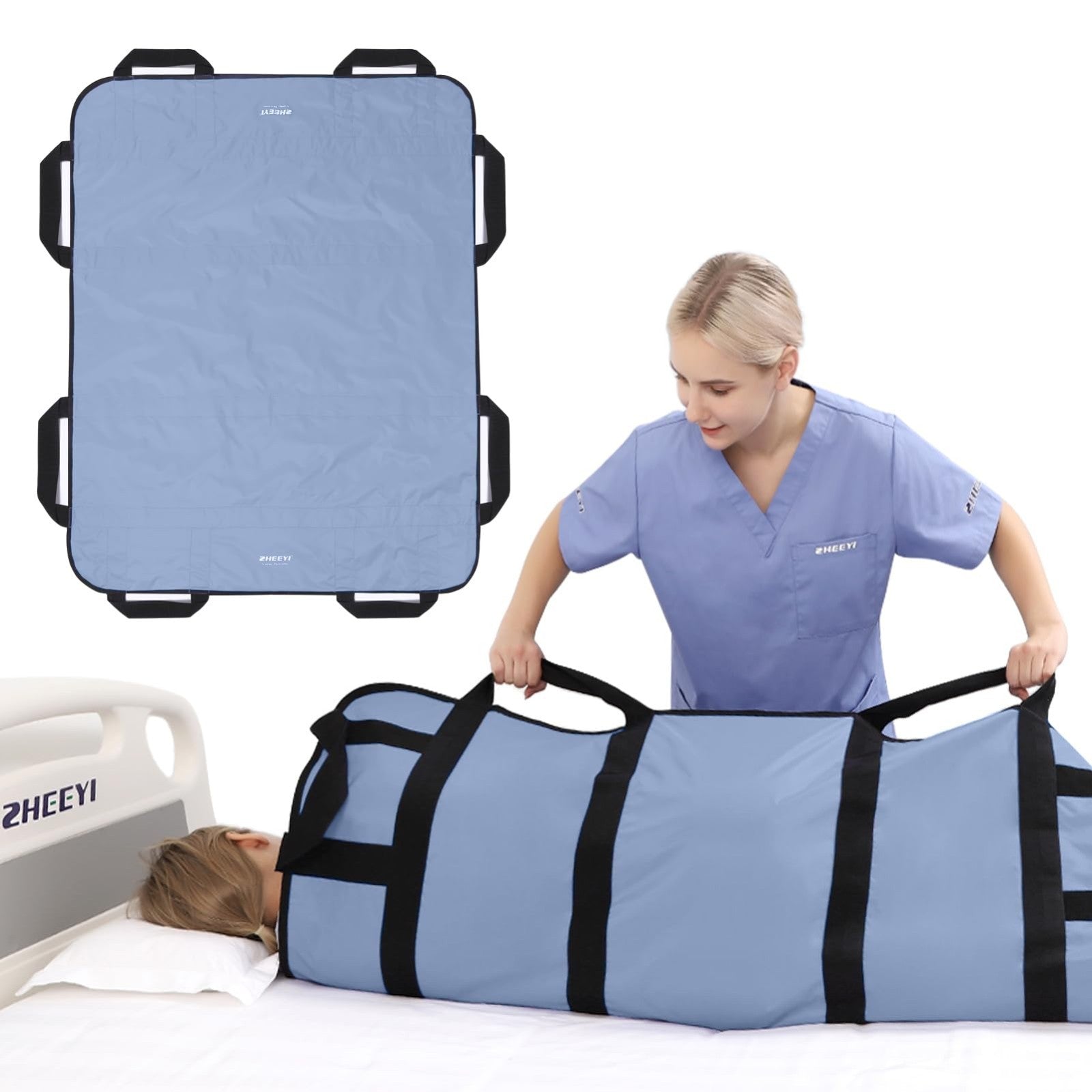 Multipurpose 48"x40" Bed Pad with Handles   Washable Transfer Sheet for Lifting1