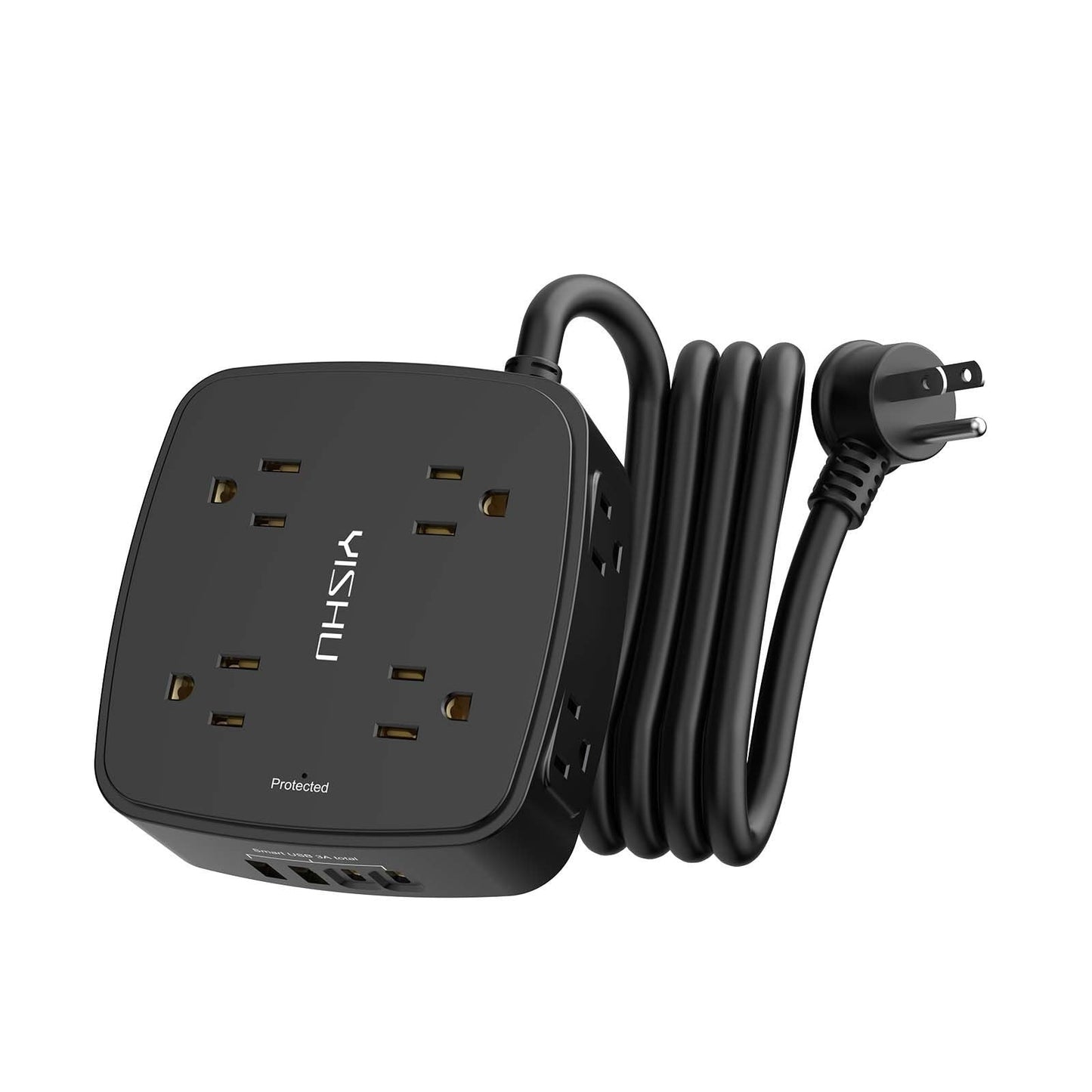 6ft Surge Protector Power Strip   8 Outlet Power Hub & 4 USB Ports, Flat Plug, W1