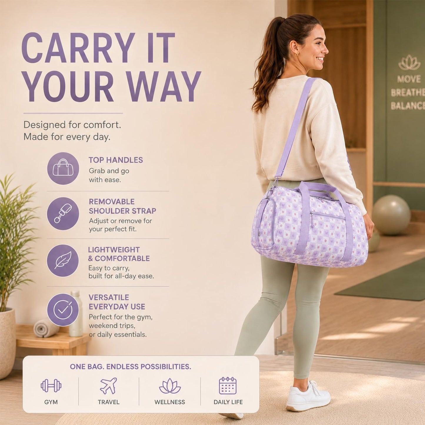 Cute Girls Duffle Bag - Waterproof Gym Bag with Shoe Compartment & Wet Pocket, T8