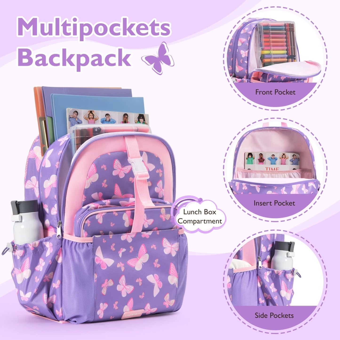 Kids Backpack Set for Kindergarten & Preschool - 2 PCS with Lunch Box, 15L Capac2