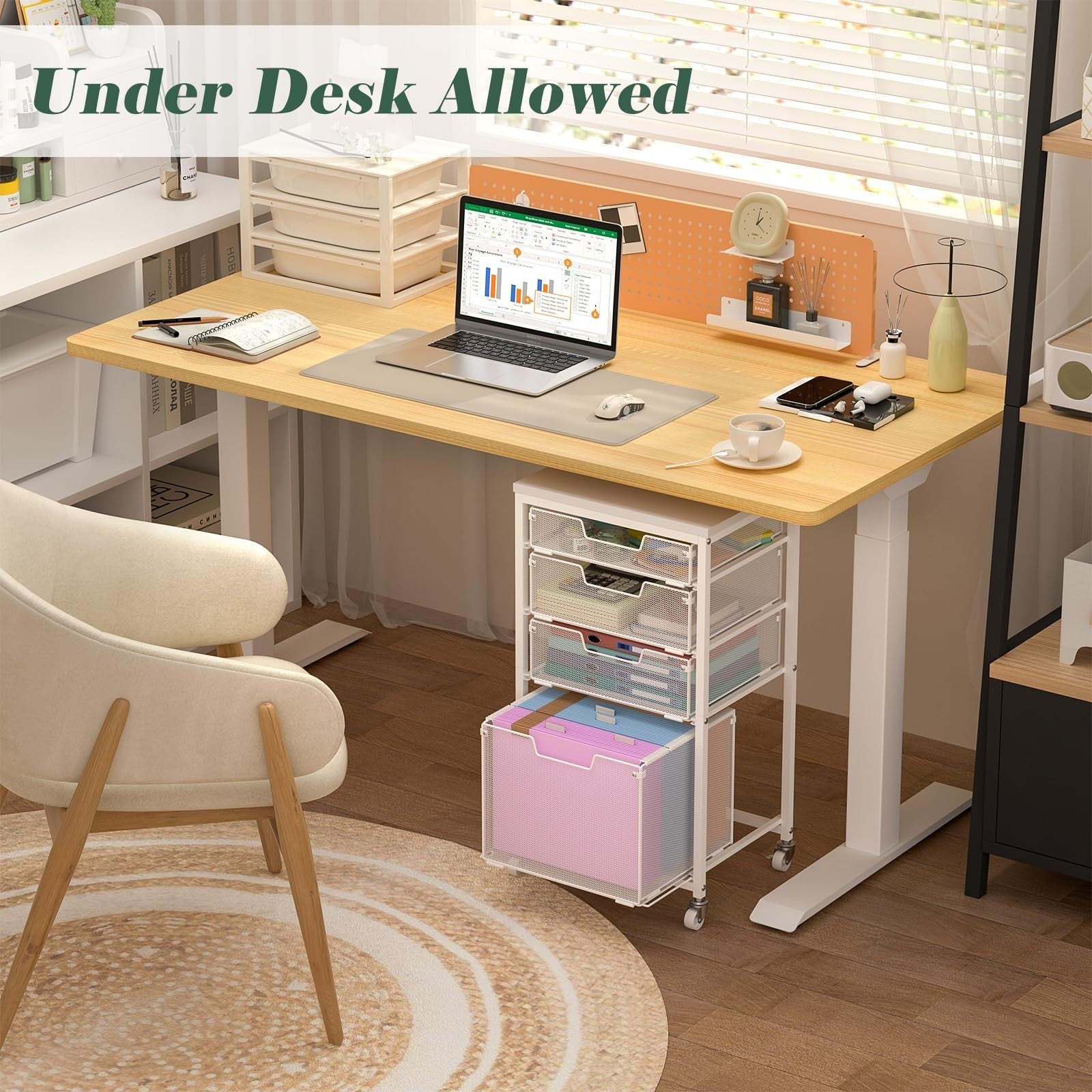 4 Drawer Mobile File Cart with Wheels, Under Desk Storage, Multifunctional Organ5