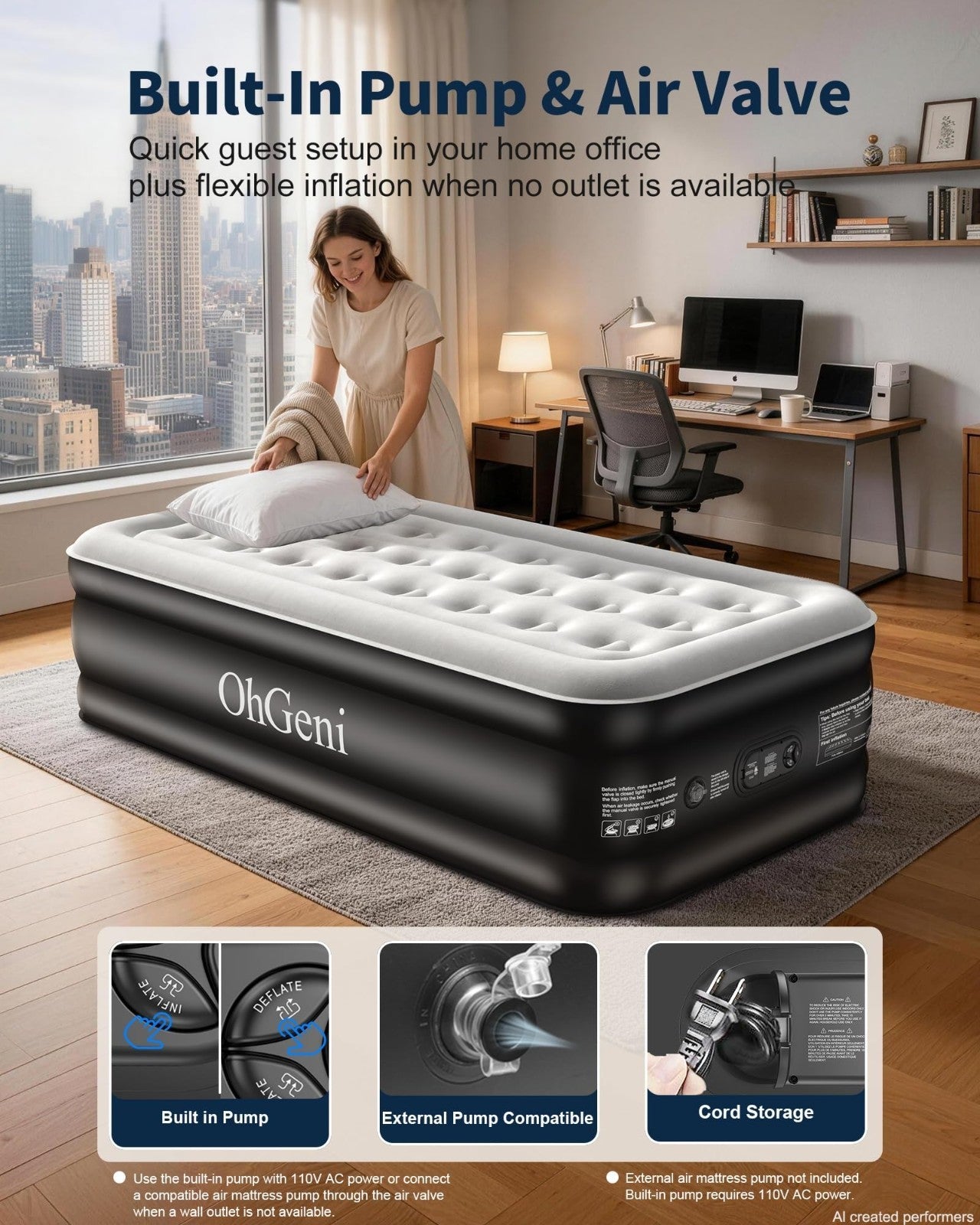 18" Twin XL Air Mattress with Built in Pump, Waterproof, 500lb Capacity, Extra L6