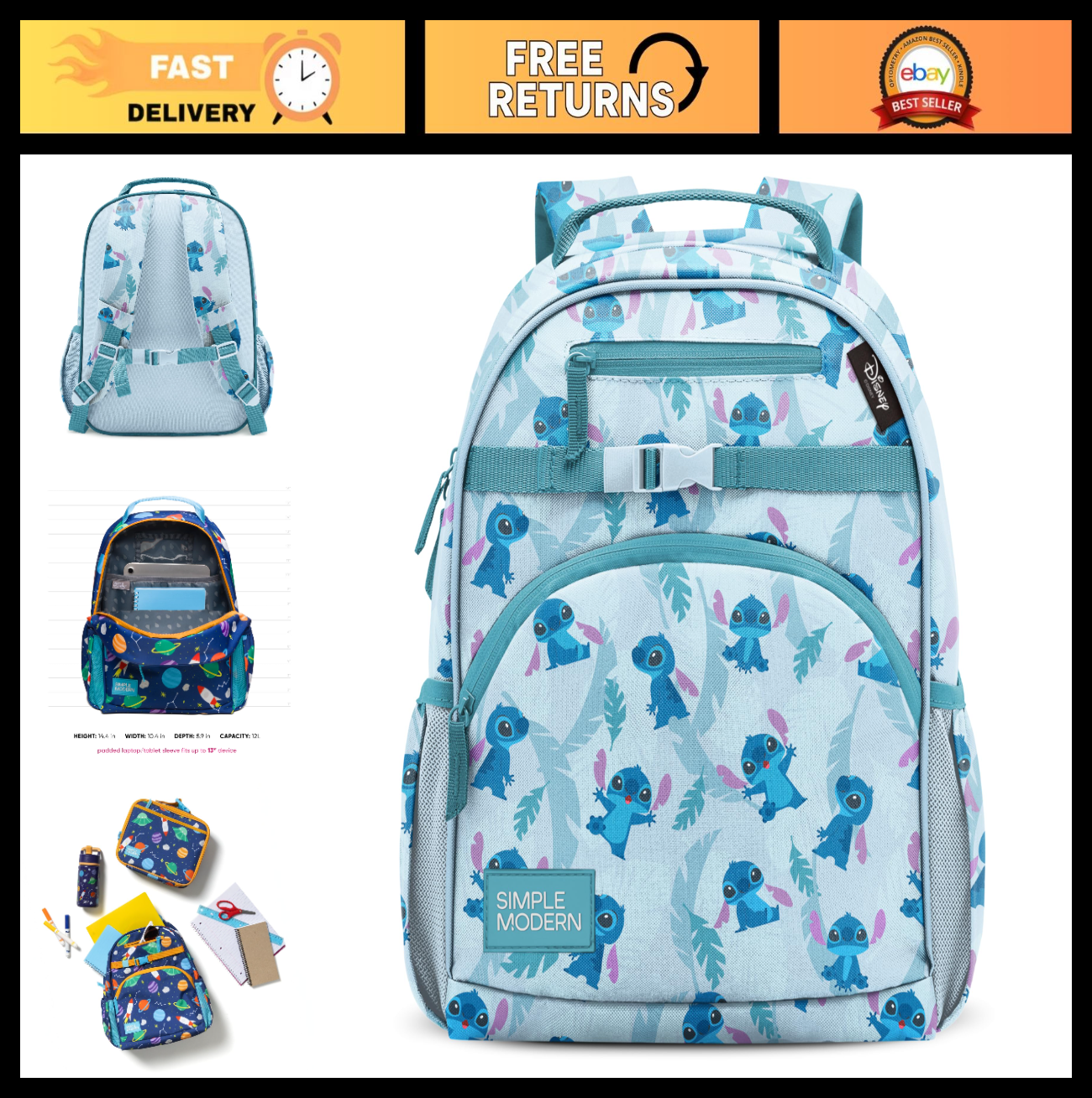 Lilo and Stitch Kids Backpack 12L | Cute School Bookbag for Toddler, Preschool,0