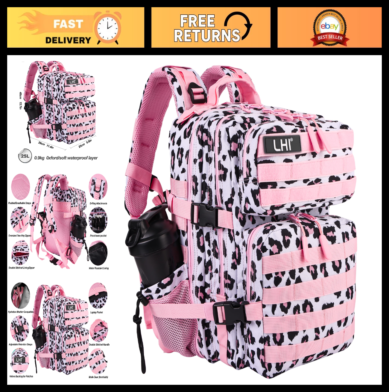 Tactical Military Backpack 25L/35L Army Assault Pack Rucksack with Bottle Holder0