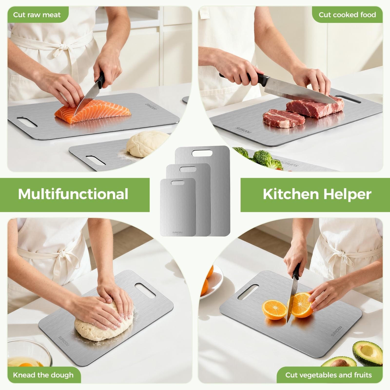 Set of 3 Double Sided Titanium Cutting Boards   Non Toxic, Dishwasher Safe, Idea7