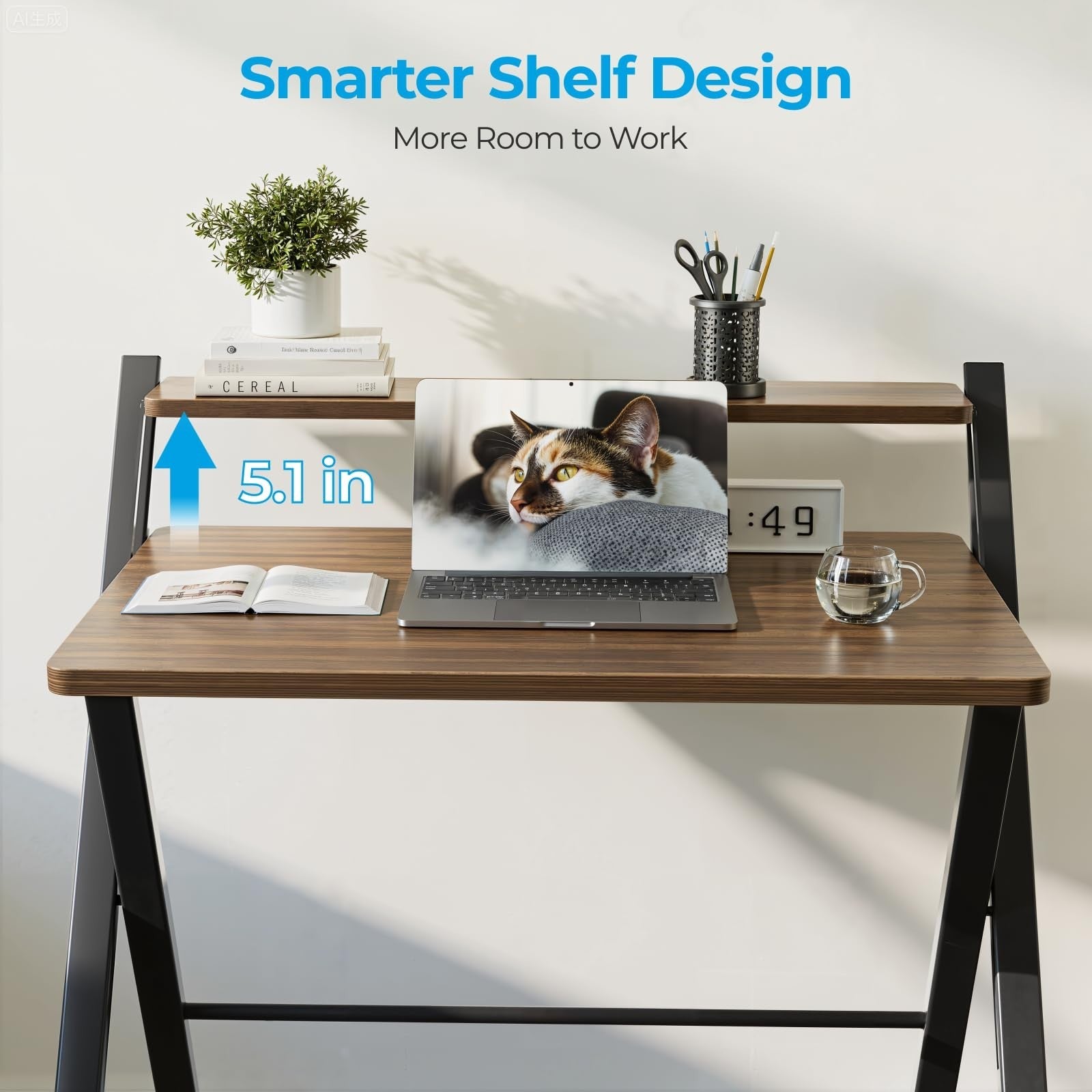Compact Folding Desk with Shelf - Space-Saving Laptop Table for Home Office & Do4