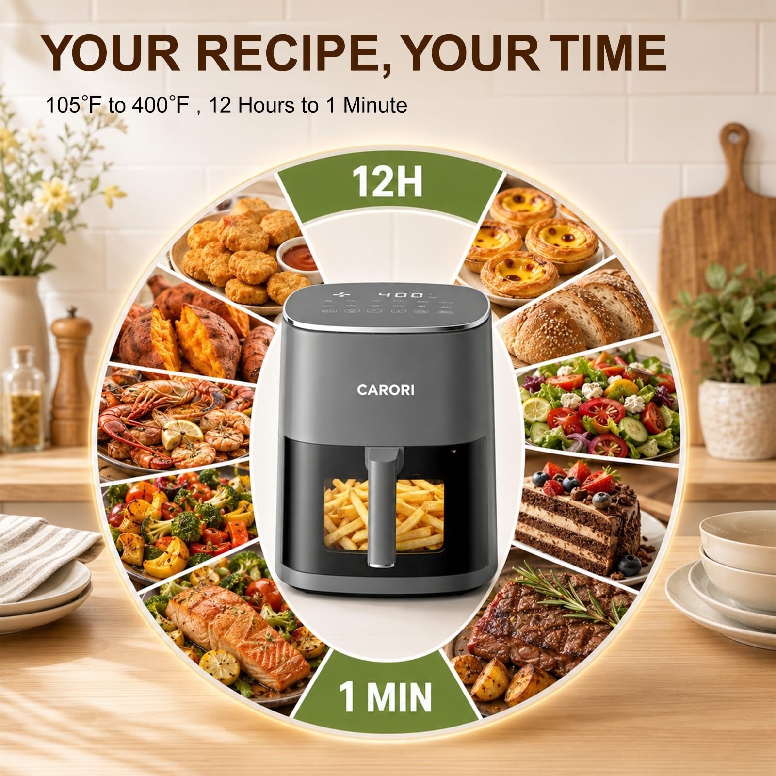6 Qt Air Fryer with Viewing Window, 12 Cooking Presets, 1700W, Nonstick Basket6