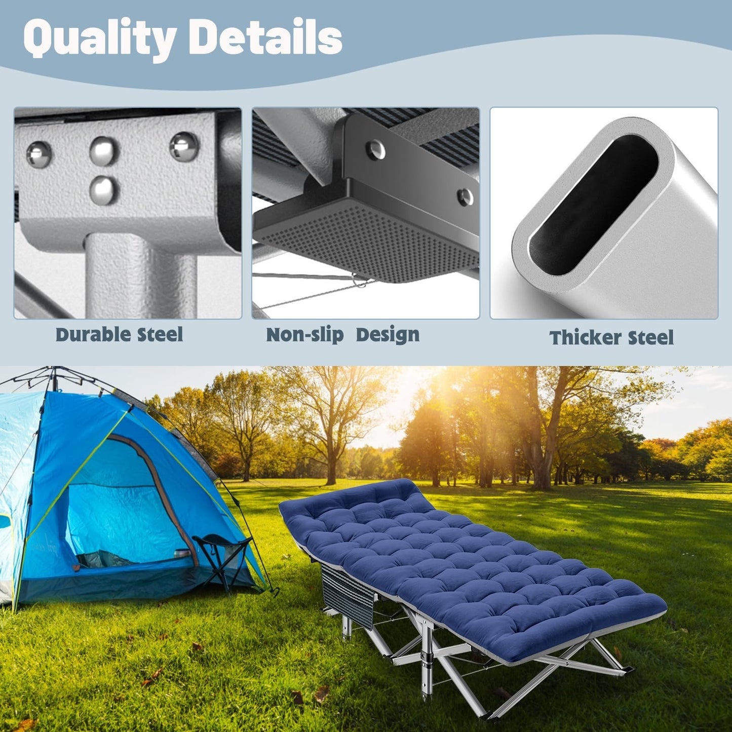 Oversized Folding Camping Cot for Adults   32" Wide, 900 lbs Capacity, Includes6