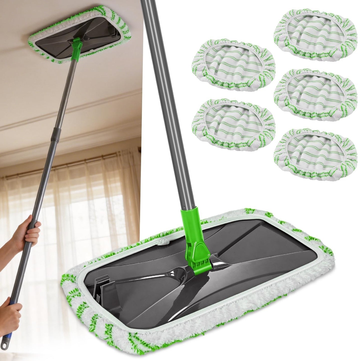 Microfiber Flat Mop 16" with 5 Washable Pads - Efficient Floor Cleaning Tool1