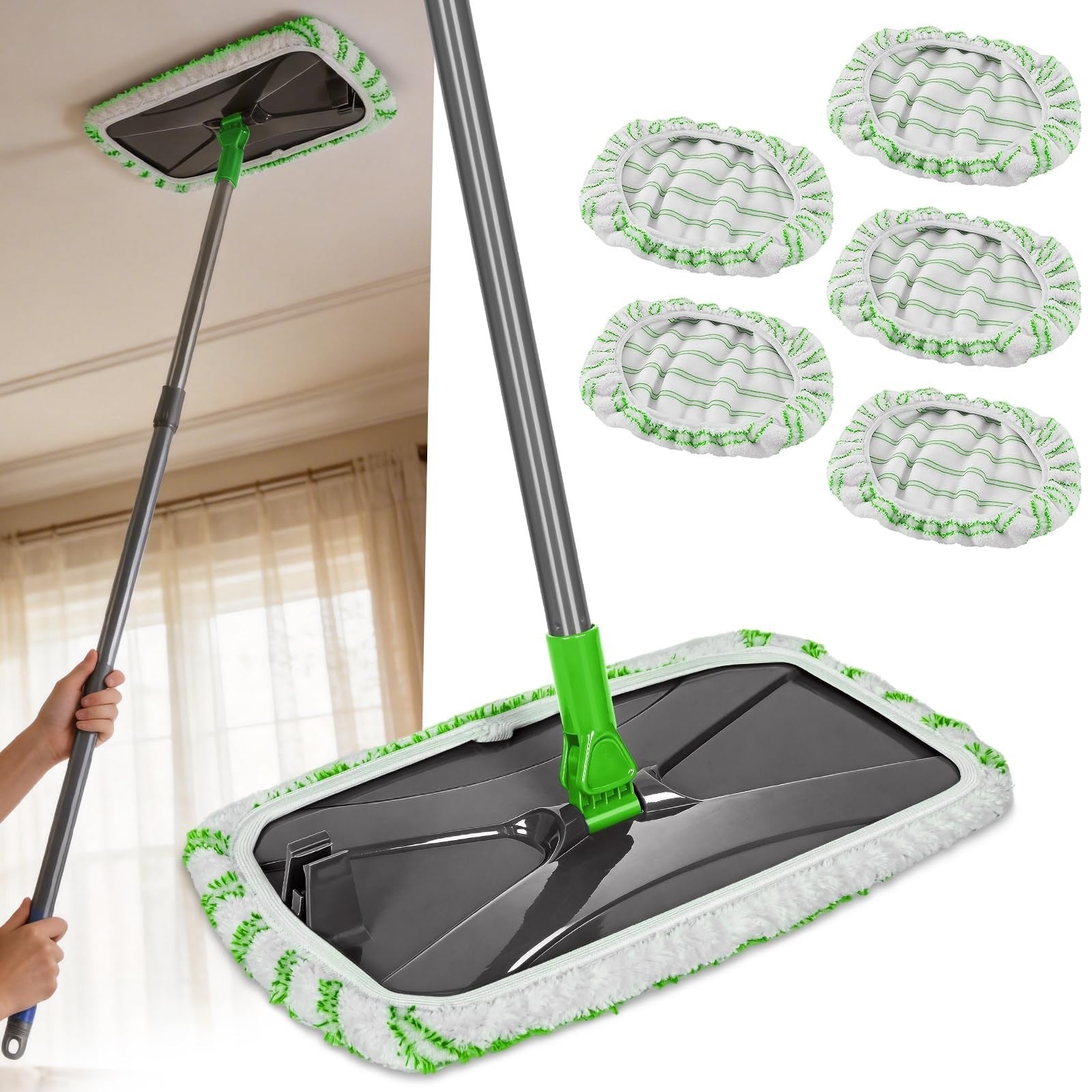 Microfiber Flat Mop 16" with 5 Washable Pads - Efficient Floor Cleaning Tool1