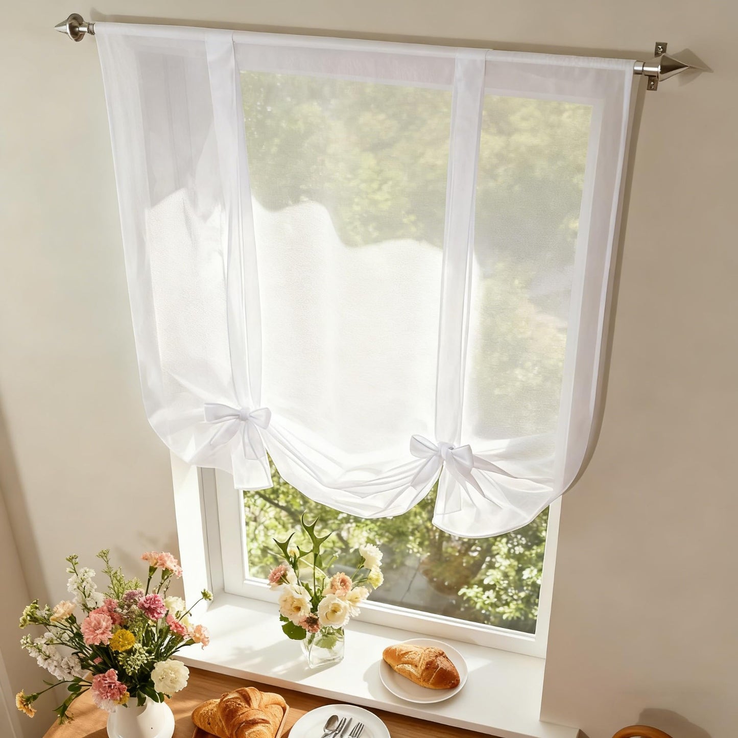 Light Filtering White Tie Up Sheer Voile Curtain | Adjustable Balloon Shade Vala6