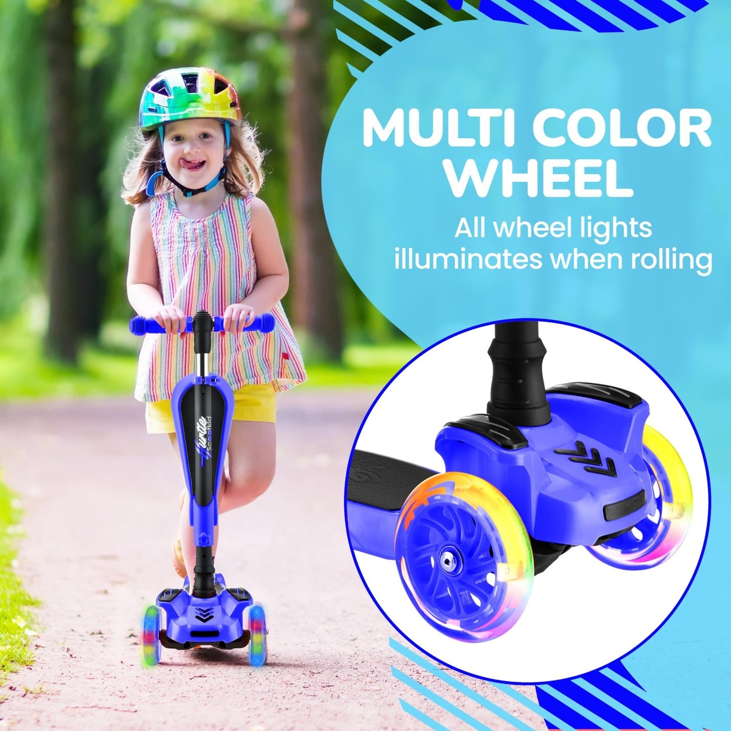 3-Wheeled Kids Scooter with LED Lights, Adjustable Handlebar, Foldable Seat, Bra5