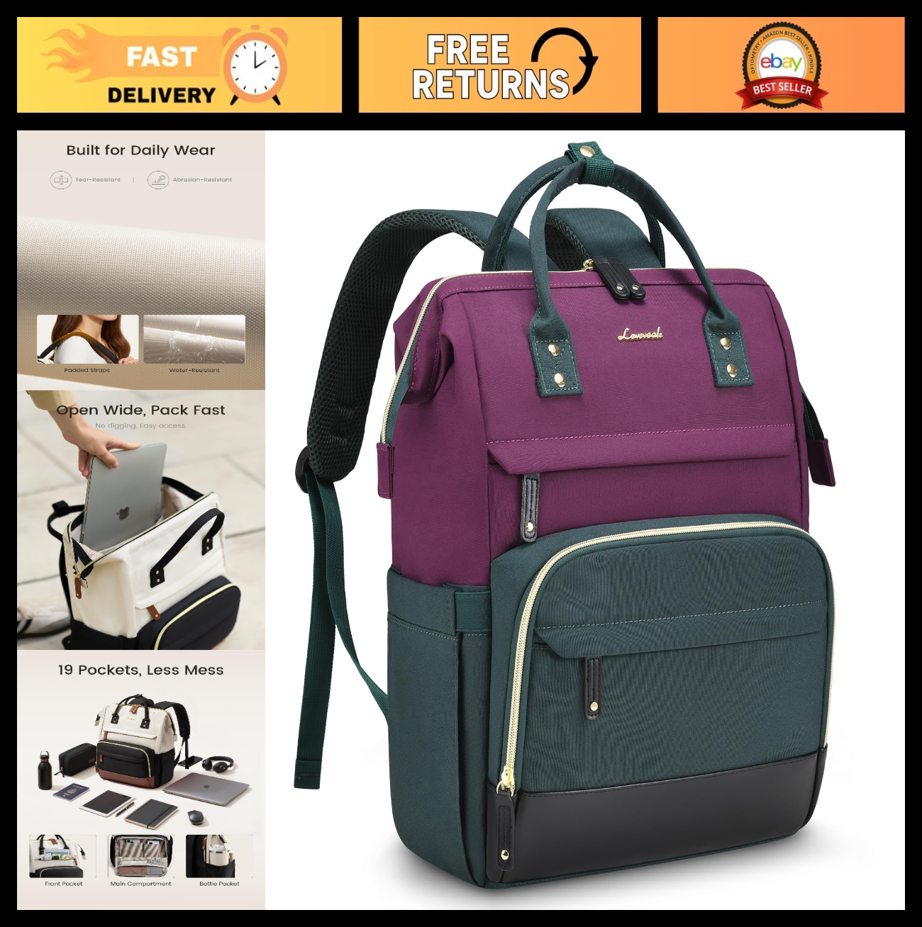 Stylish 15.6" Laptop Backpack for Women   Waterproof, Large Capacity Work & Trav0