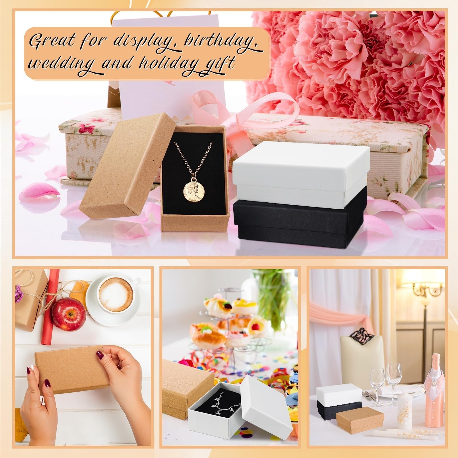 100 Pcs Kraft Jewelry Gift Boxes - Brown, White, Black | Necklace Earring Bracel3