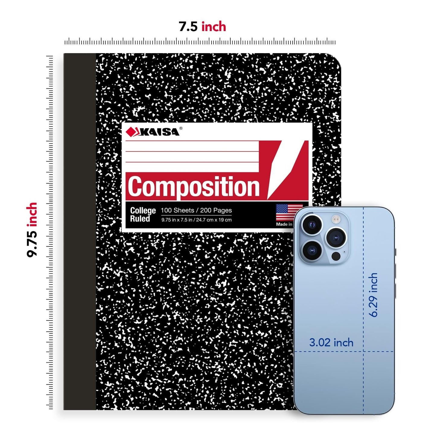 College Ruled Composition Notebooks - 100 Sheets, Classic Marble, 9.75x7.5 inch2