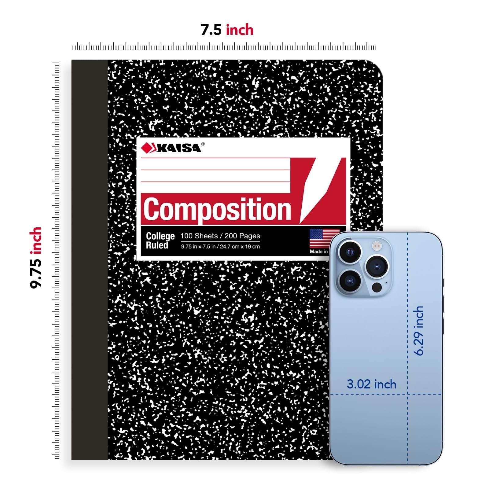 College Ruled Composition Notebooks - 100 Sheets, Classic Marble, 9.75x7.5 inch2
