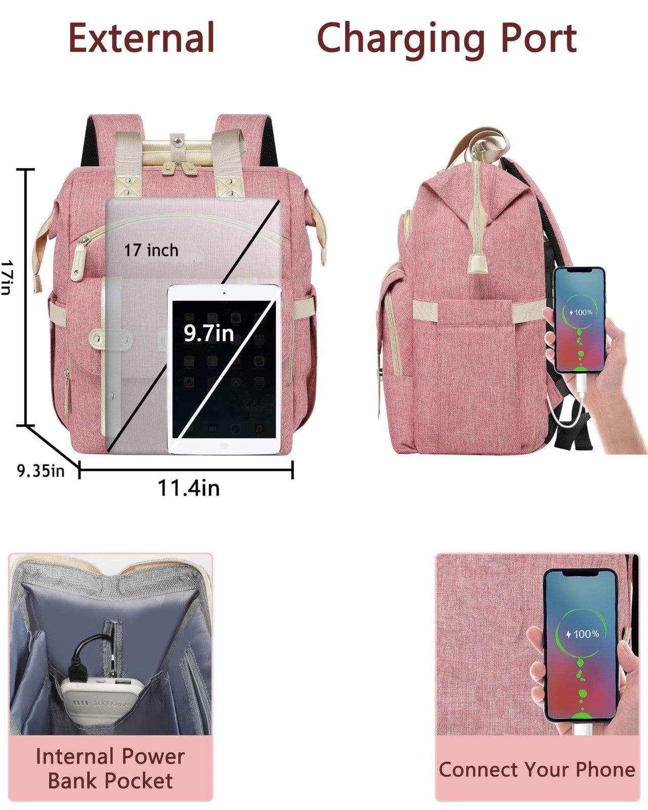 Large Water Resistant Laptop Backpack for Women   17" Computer Bookbag, Ideal fo2