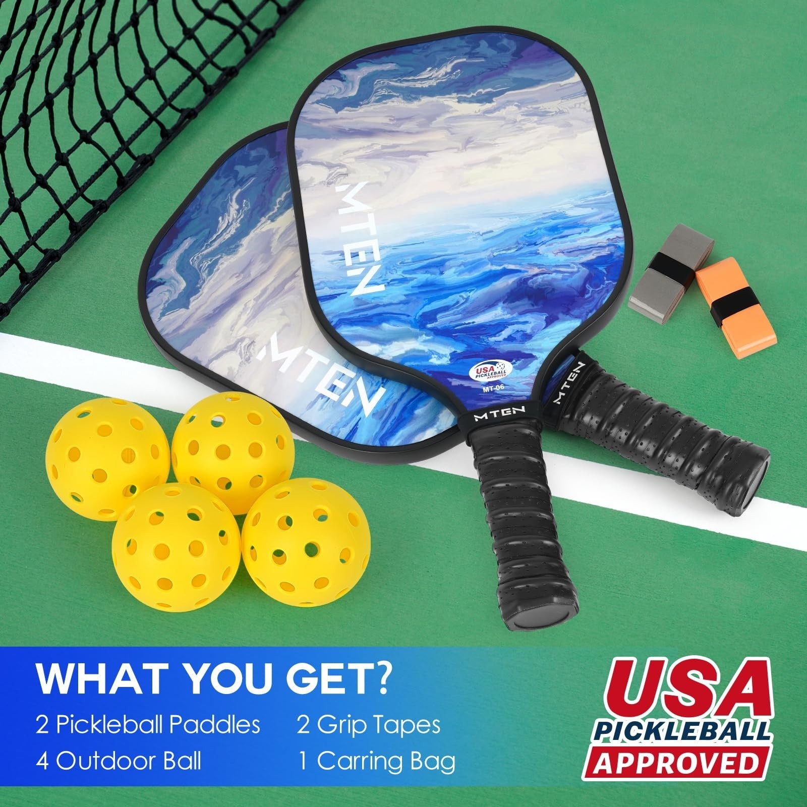 Pickleball Paddle Set of 2/4/1 - USAPA Approved Fiberglass Rackets, Lightweight5