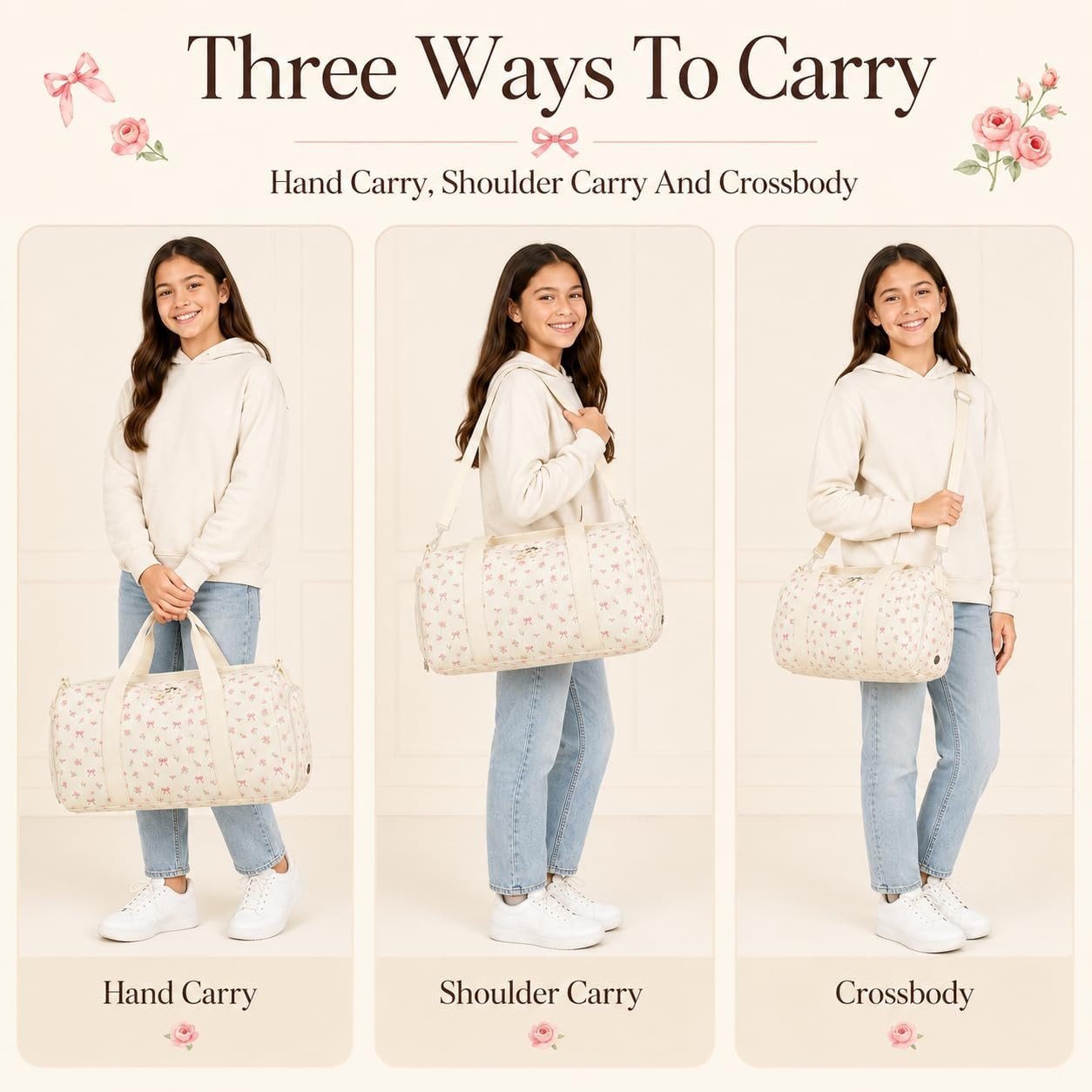 Cute Girls Duffle Bag with Shoe Compartment & Wet Separation - Waterproof Gym Tr7