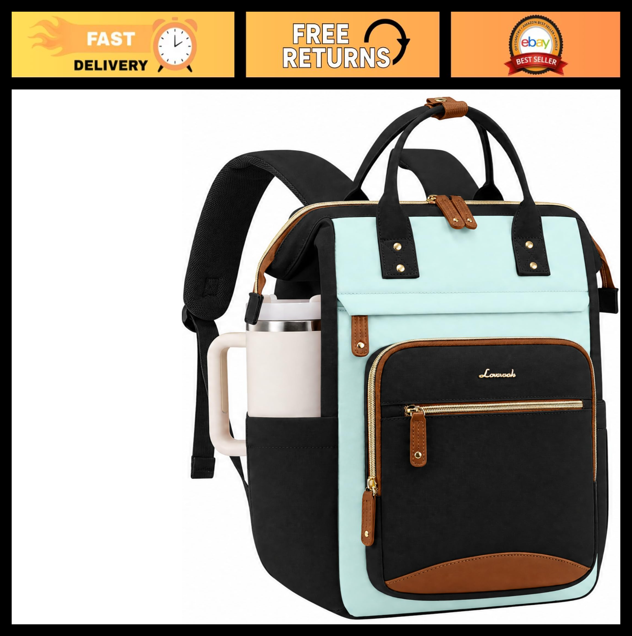 Stylish Laptop Backpack for Women, Large Capacity Work Bag, Waterproof 15.6" Com0